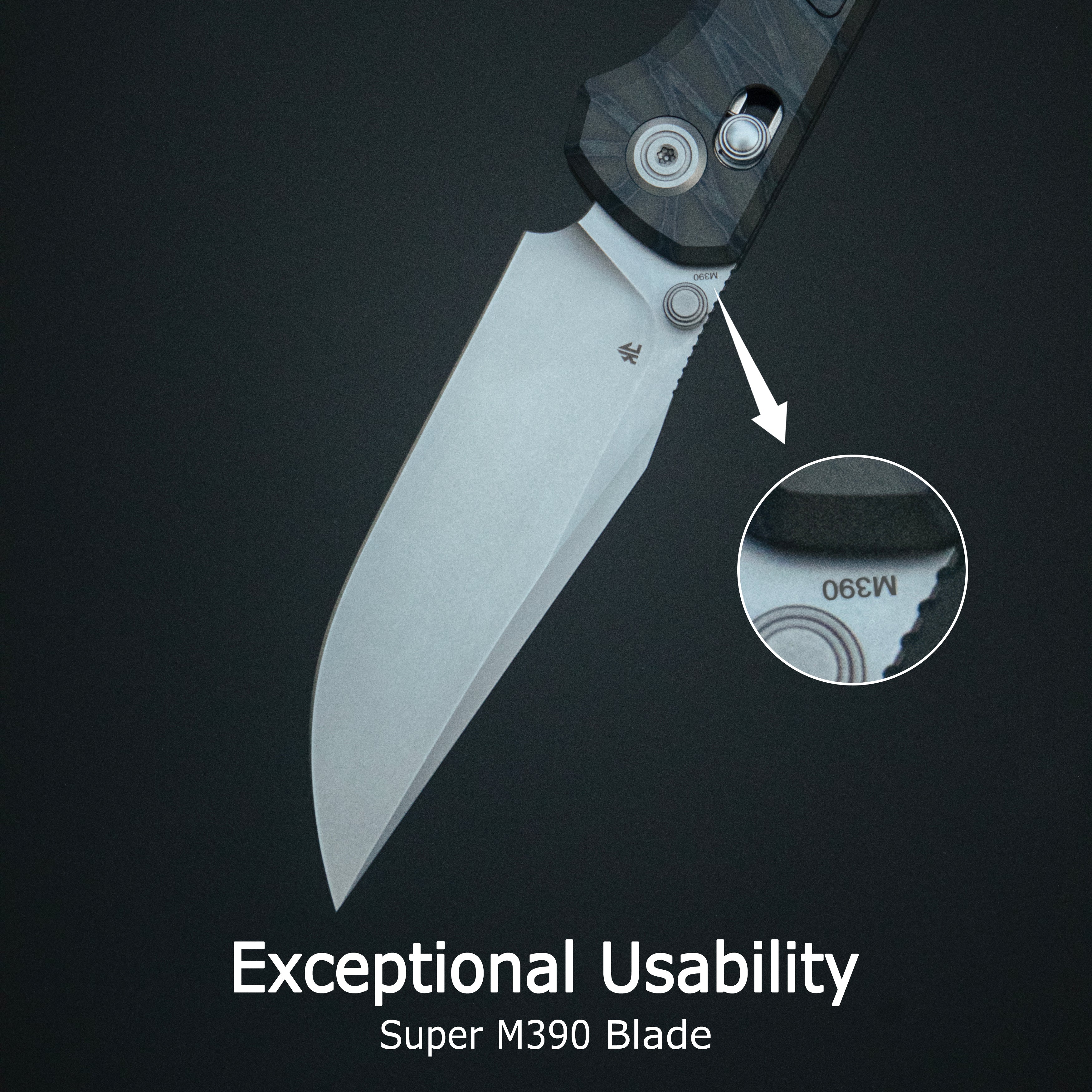 KB Lynx Crossbar Locking Folding Knife DLC Titanium Handle with Zircuti Inlay 3.54'' DLC M390 Blade KB427C