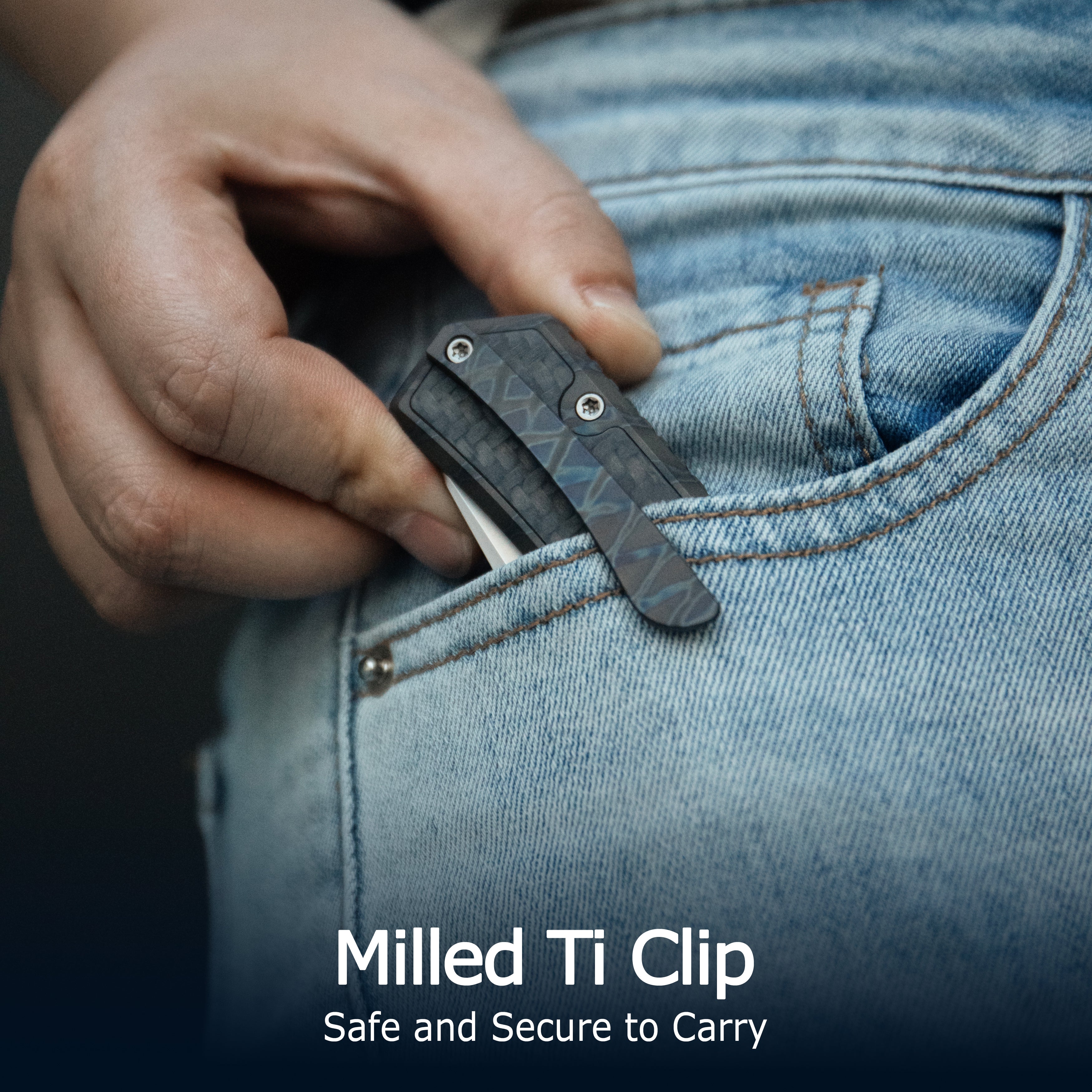 KB Lynx Crossbar Locking Folding Knife DLC Titanium Handle with Zircuti Inlay 3.54'' DLC M390 Blade KB427C