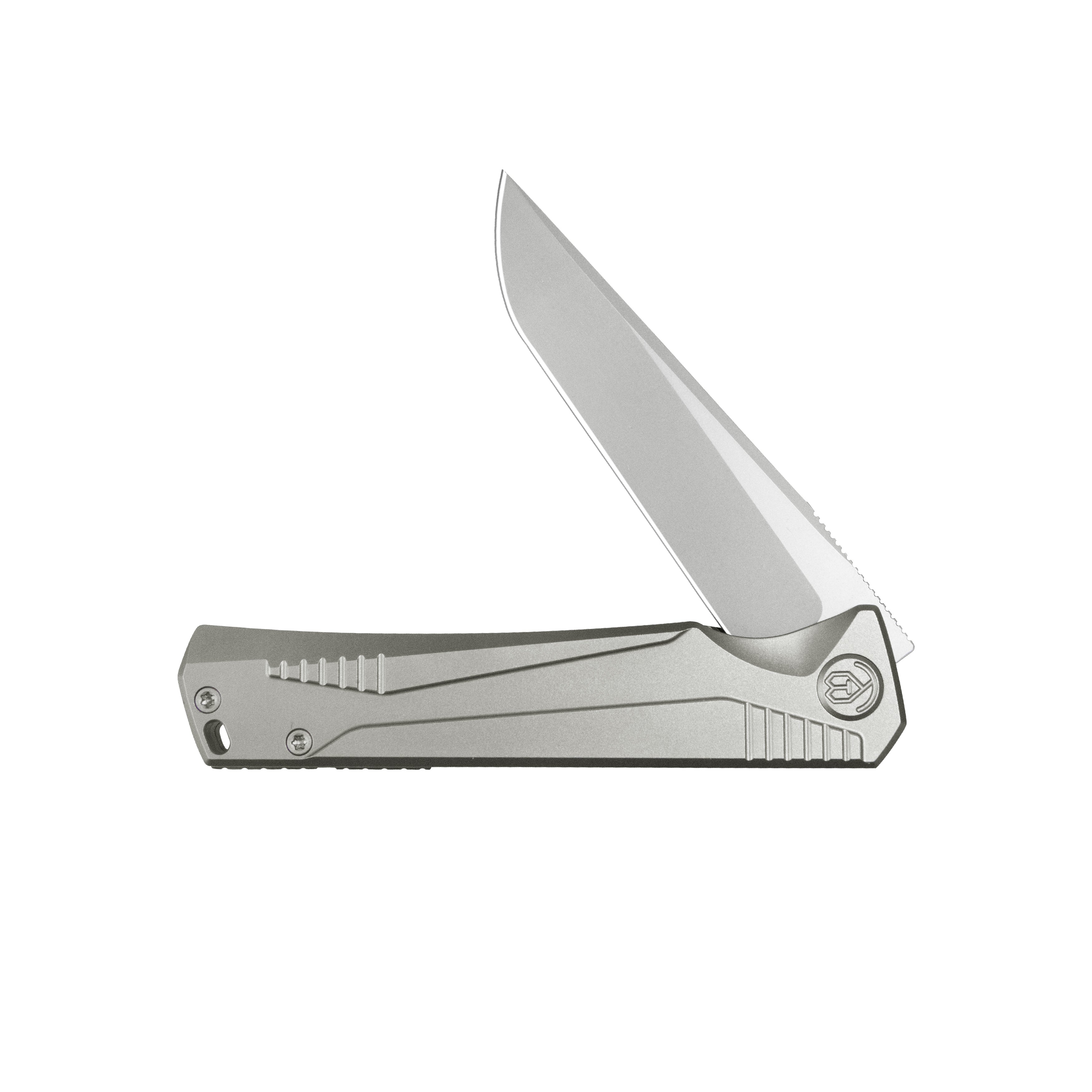 KB Pyramid Folding Knife Gray Titanium Handle 3.54'' Beadblast M390 Blade KB429A