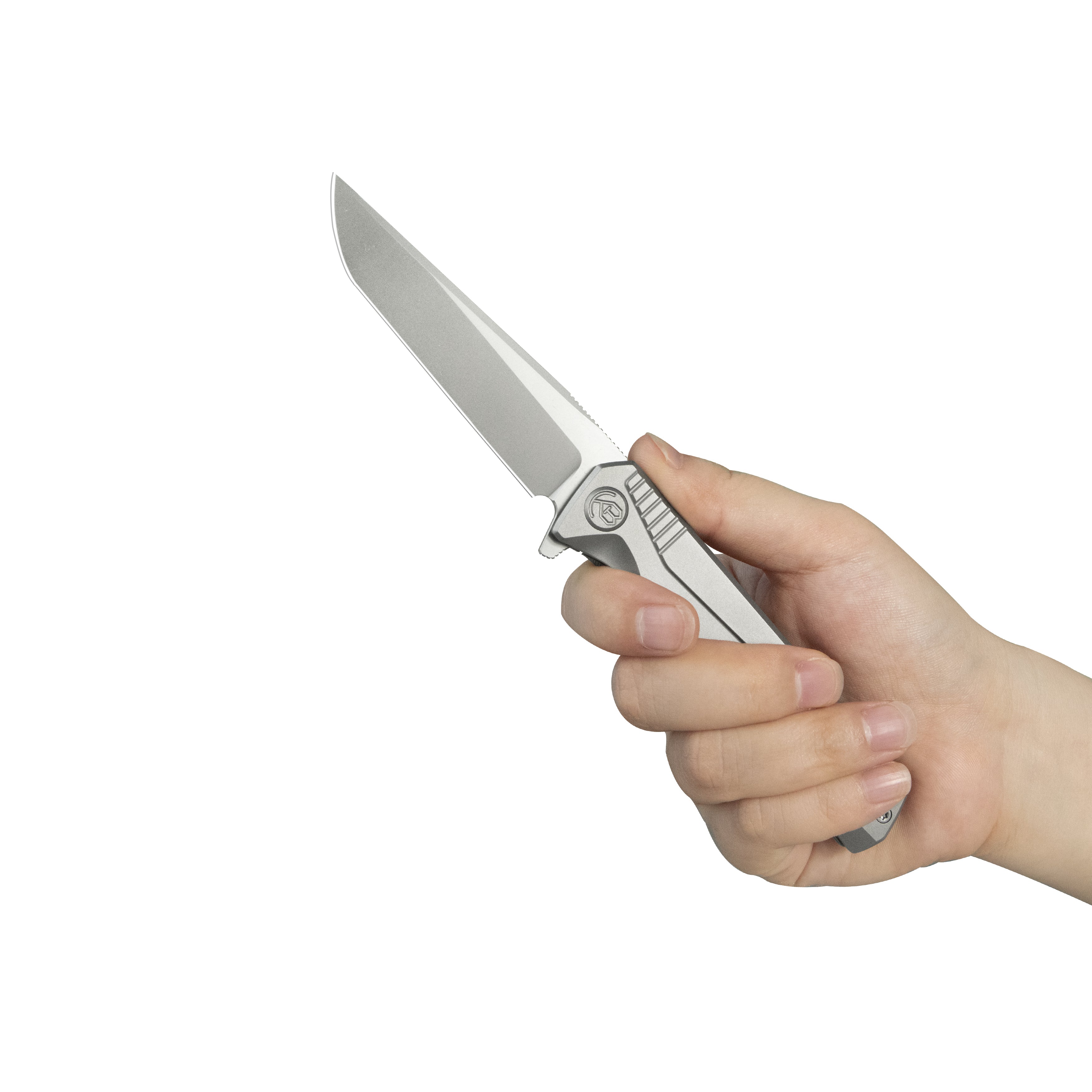 KB Pyramid Folding Knife Gray Titanium Handle 3.54'' Beadblast M390 Blade KB429A