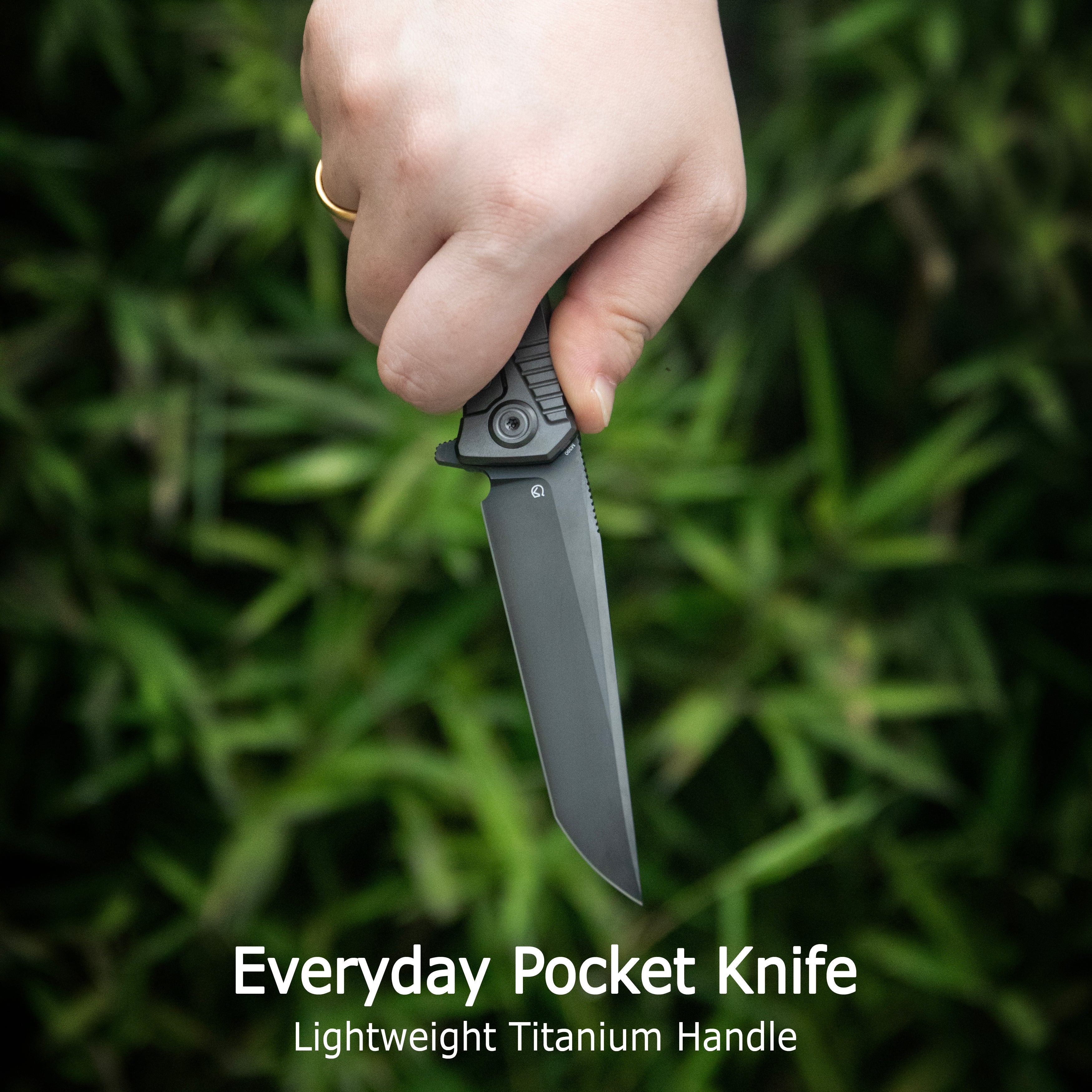 KB Pyramid Folding Knife Flame Titanium Handle 3.54'' Beadblast M390 Blade KB429B