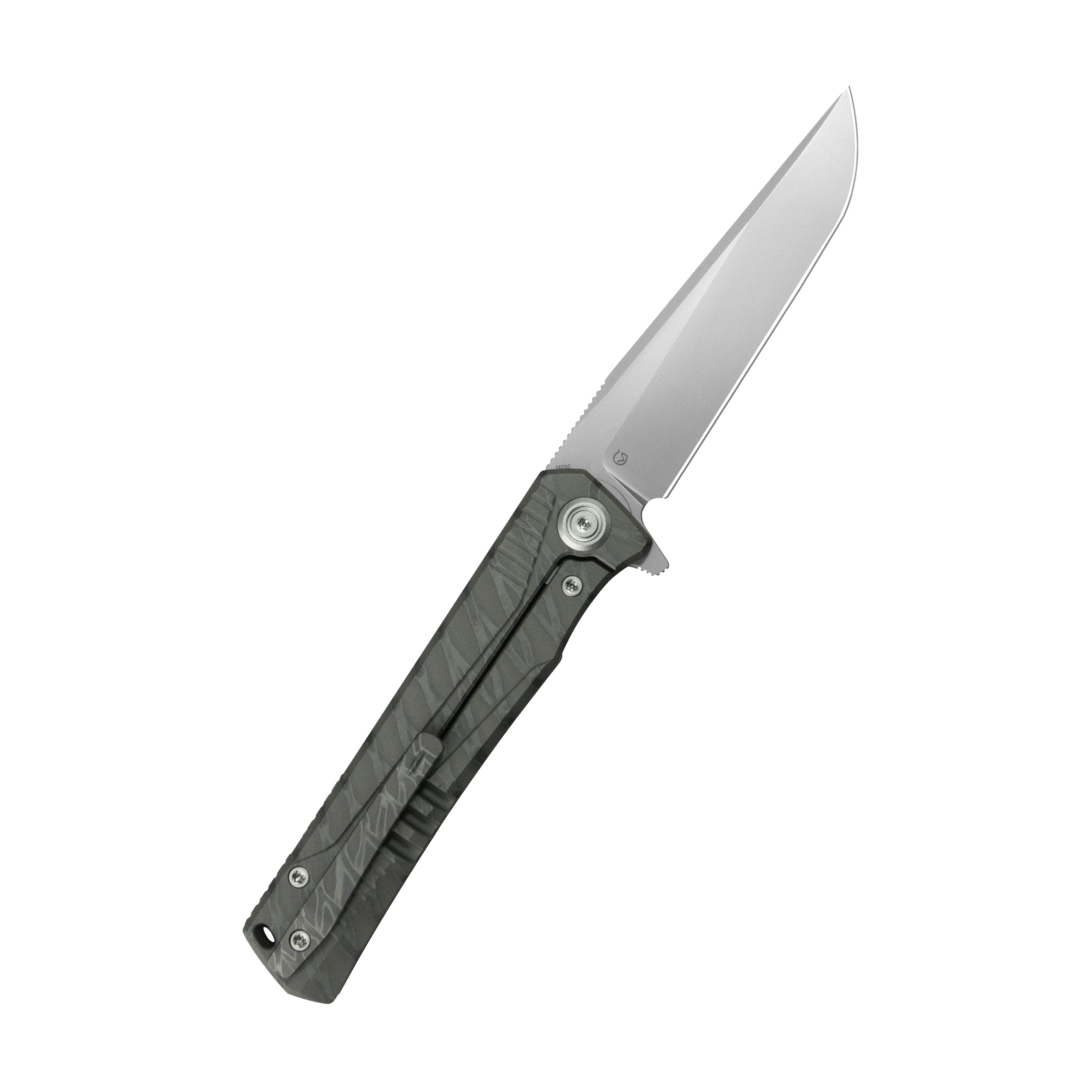 KB Pyramid Folding Knife Flame Titanium Handle 3.54'' Beadblast M390 Blade KB429B