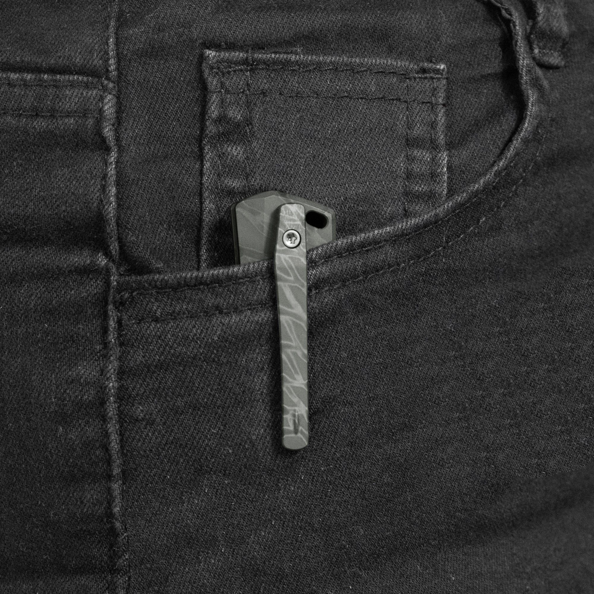 KB Pyramid Folding Knife Flame Titanium Handle 3.54'' Beadblast M390 Blade KB429B