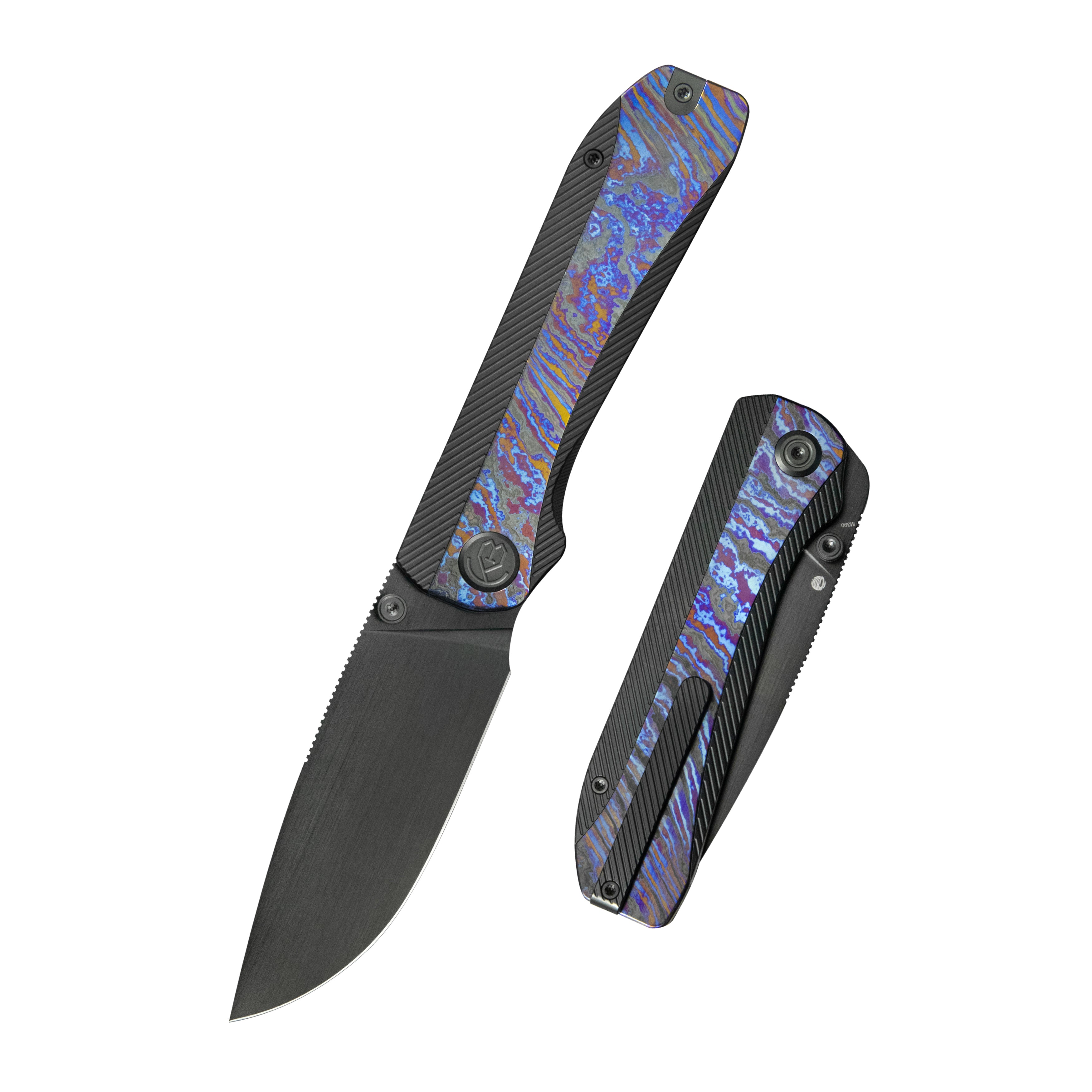 KB Zephyr Folding Pocket Knife DLC Titanium with Zircuti Inlay 4.65" DLC Rubbed Satin M390 KB431C