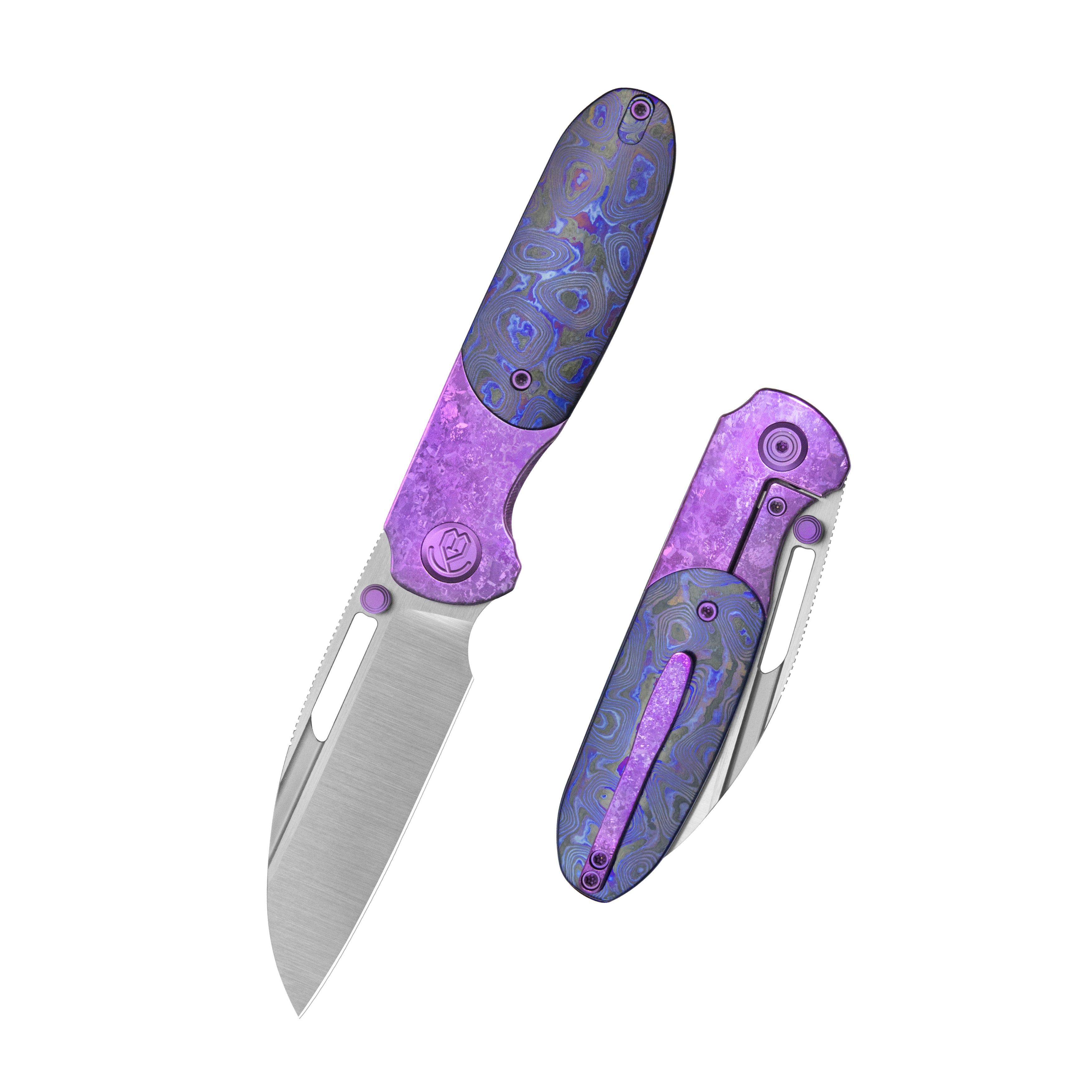 kamiii KB Icicle Pocket Folding Knife Frame Lock Purple Crystallized Titanium