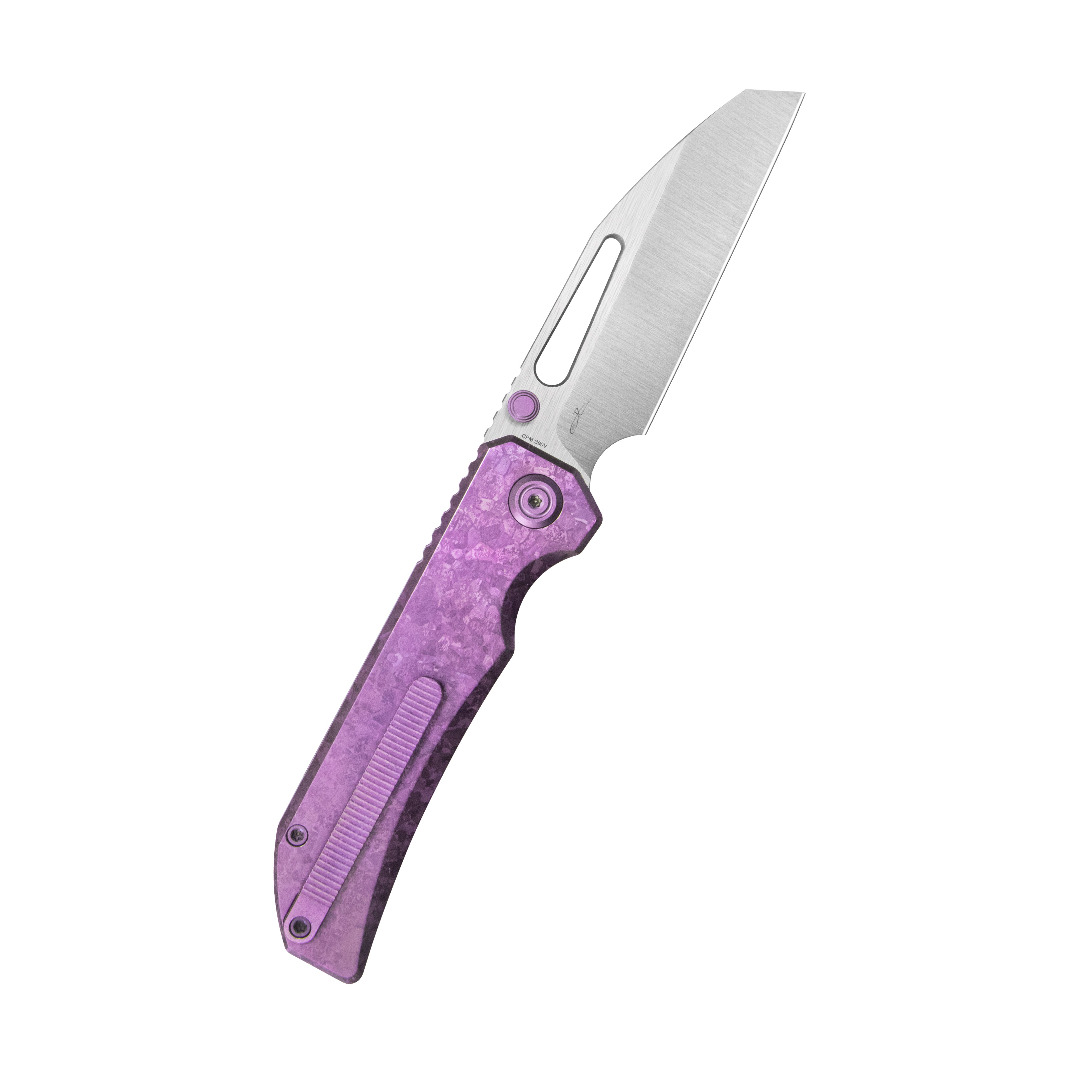 KB Venom Top Liner Lock Pocket Folding Knife Purple Ano Crystallized Titanium 3.46" Belt Satin CPM S90V Blade KB435D