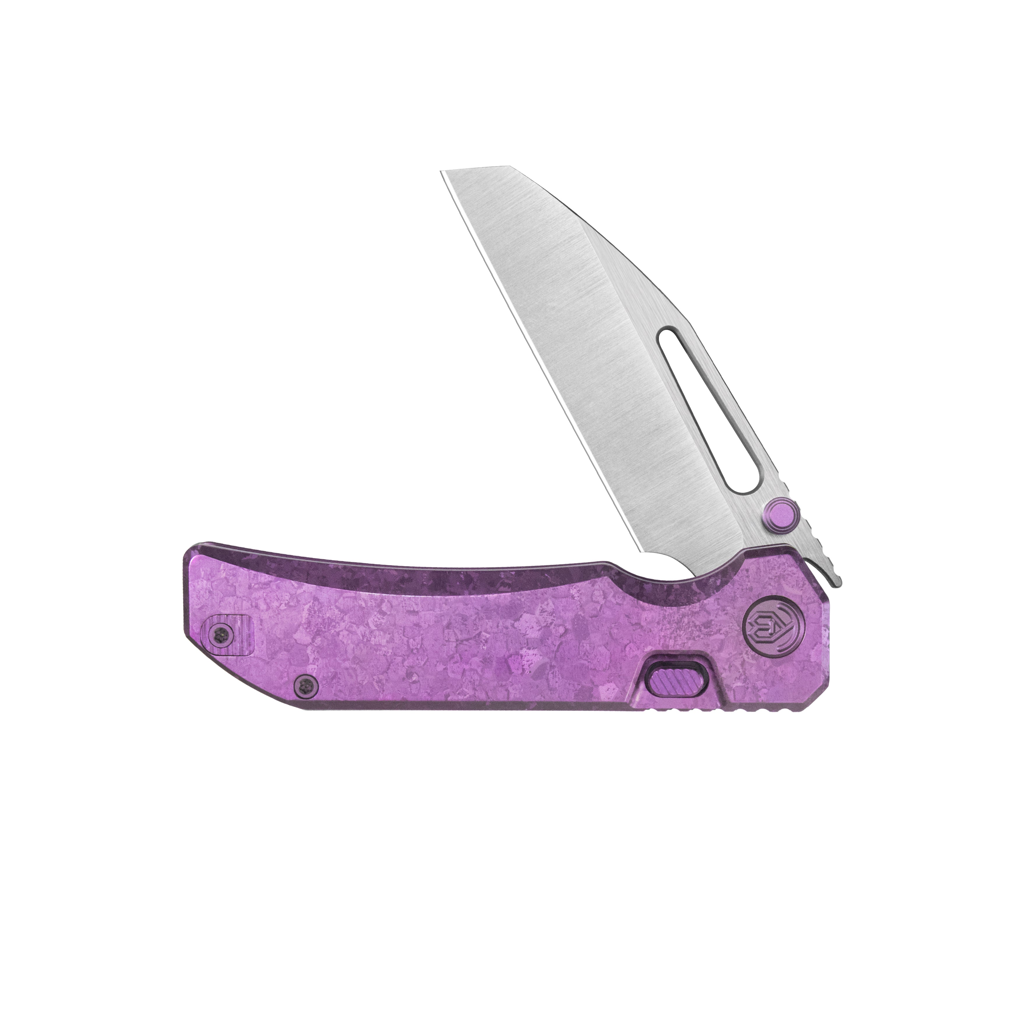 KB Venom Top Liner Lock Pocket Folding Knife Purple Ano Crystallized Titanium 3.46" Belt Satin CPM S90V Blade KB435D