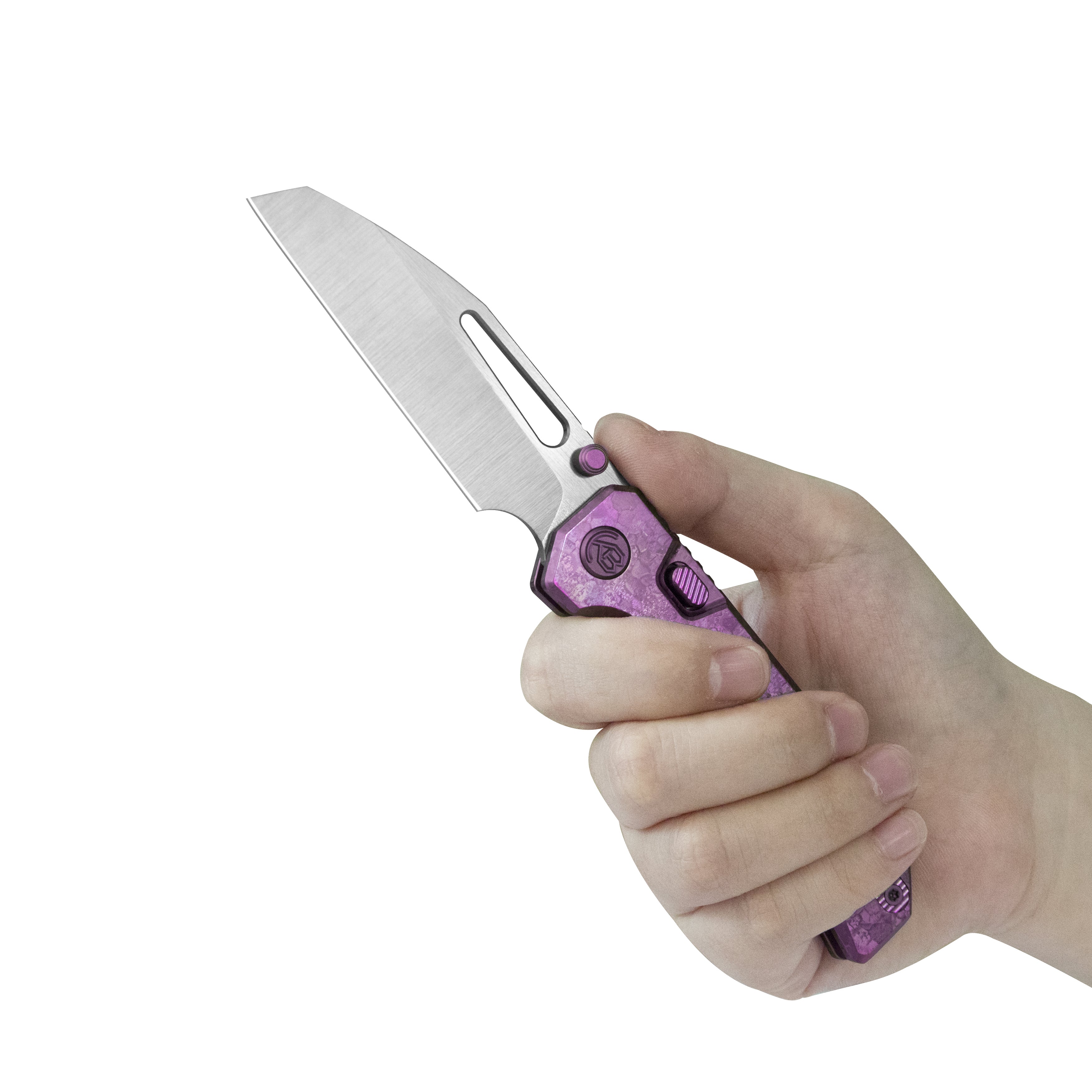 KB Venom Top Liner Lock Pocket Folding Knife Purple Ano Crystallized Titanium 3.46" Belt Satin CPM S90V Blade KB435D