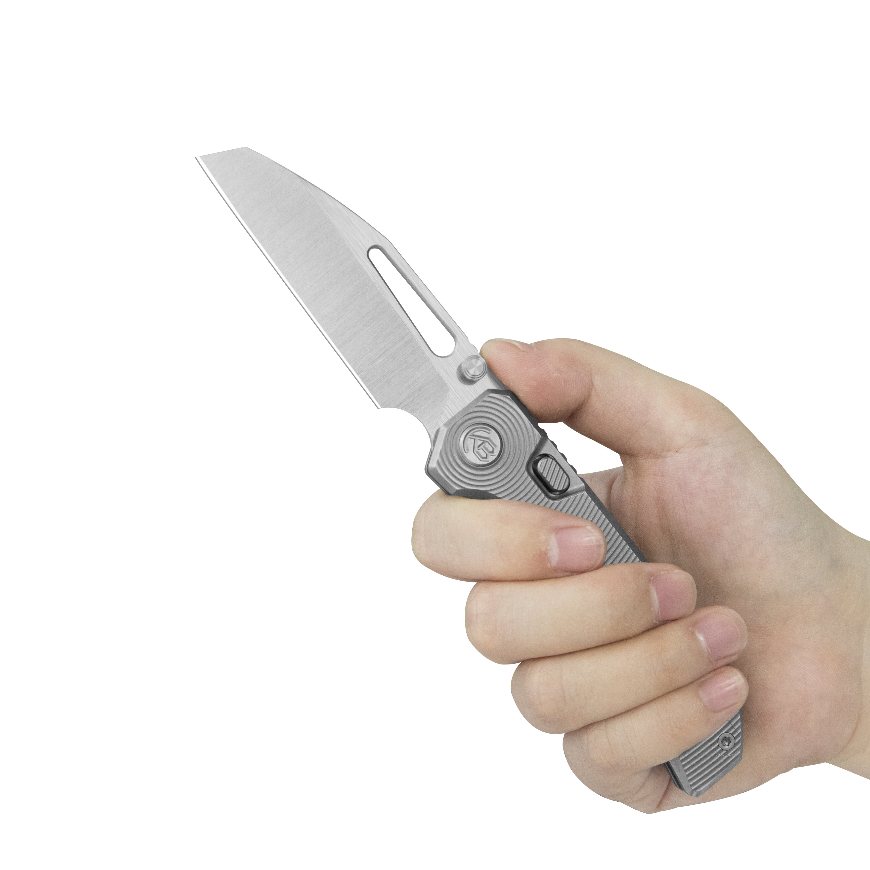 KB Venom Top Liner Lock Pocket Folding Knife Sandblast Titanium w/ Radial Milling 3.46" Belt Satin CPM S90V Blade KB435A