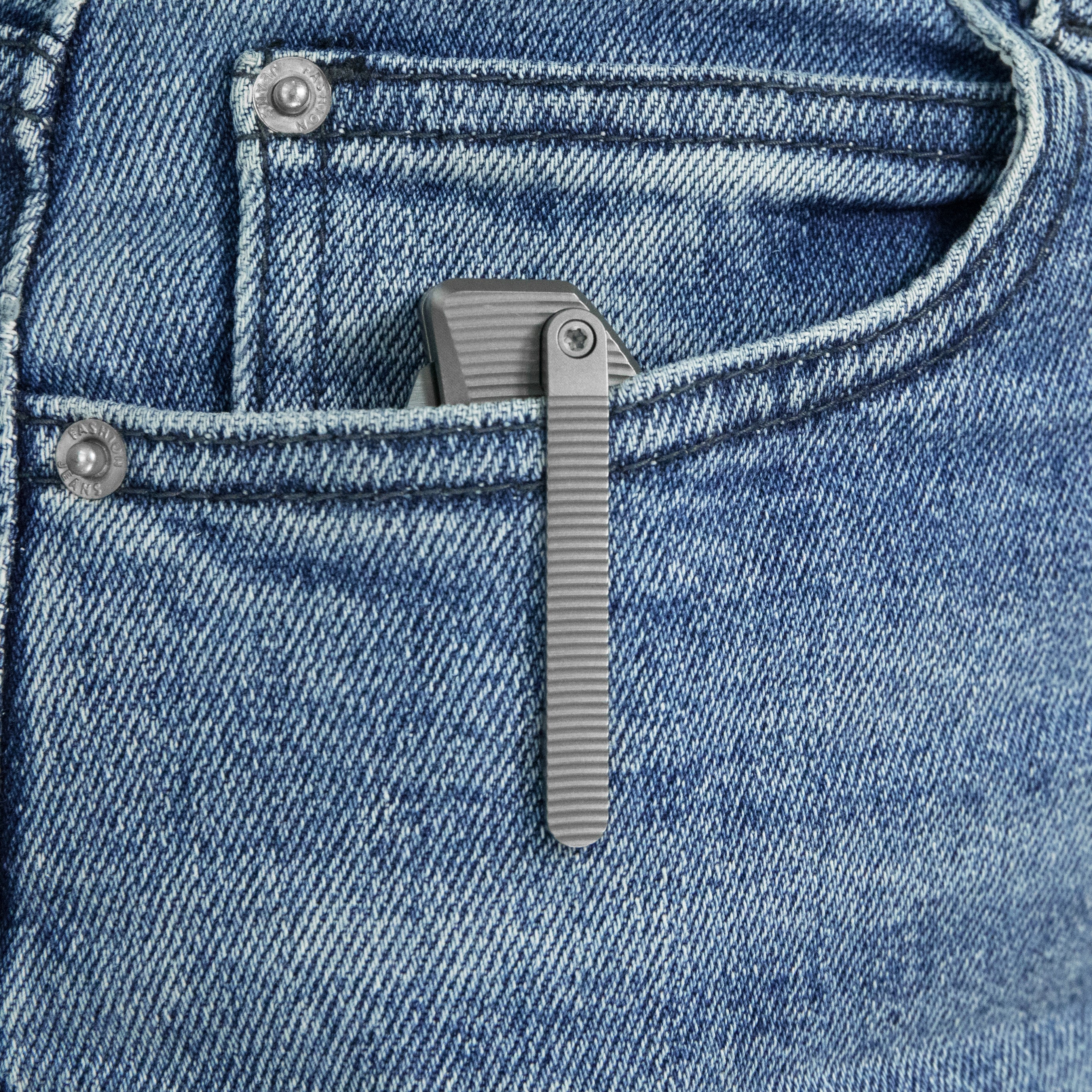 KB Venom Top Liner Lock Pocket Folding Knife Sandblast Titanium w/ Radial Milling 3.46" Belt Satin CPM S90V Blade KB435A