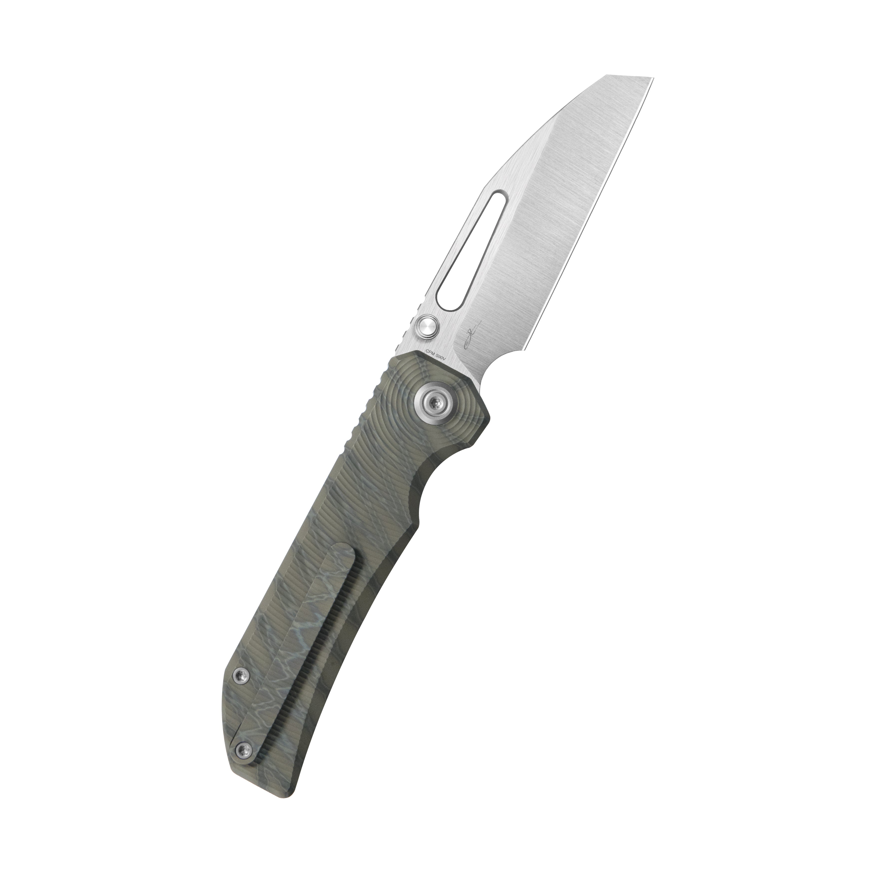KB Venom Top Liner Lock Pocket Folding Knife Flame Ano Titanium w/ Radial Milling 3.46" Belt Satin CPM S90V Blade KB435B