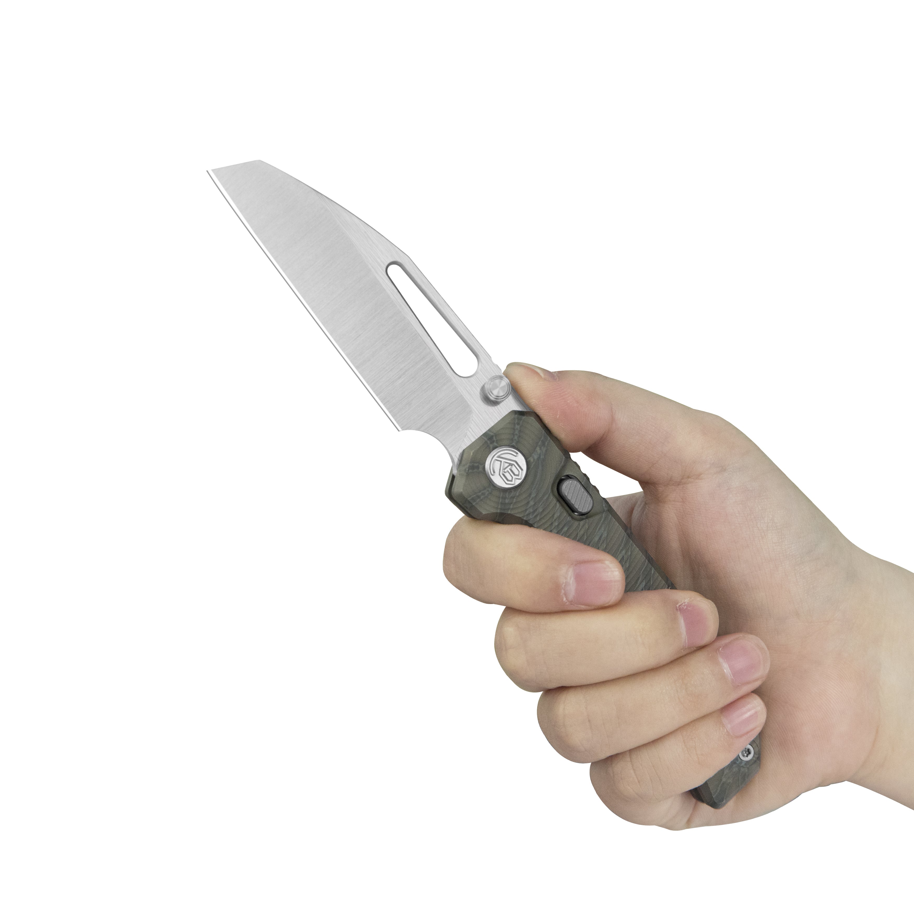 KB Venom Top Liner Lock Pocket Folding Knife Flame Ano Titanium w/ Radial Milling 3.46" Belt Satin CPM S90V Blade KB435B