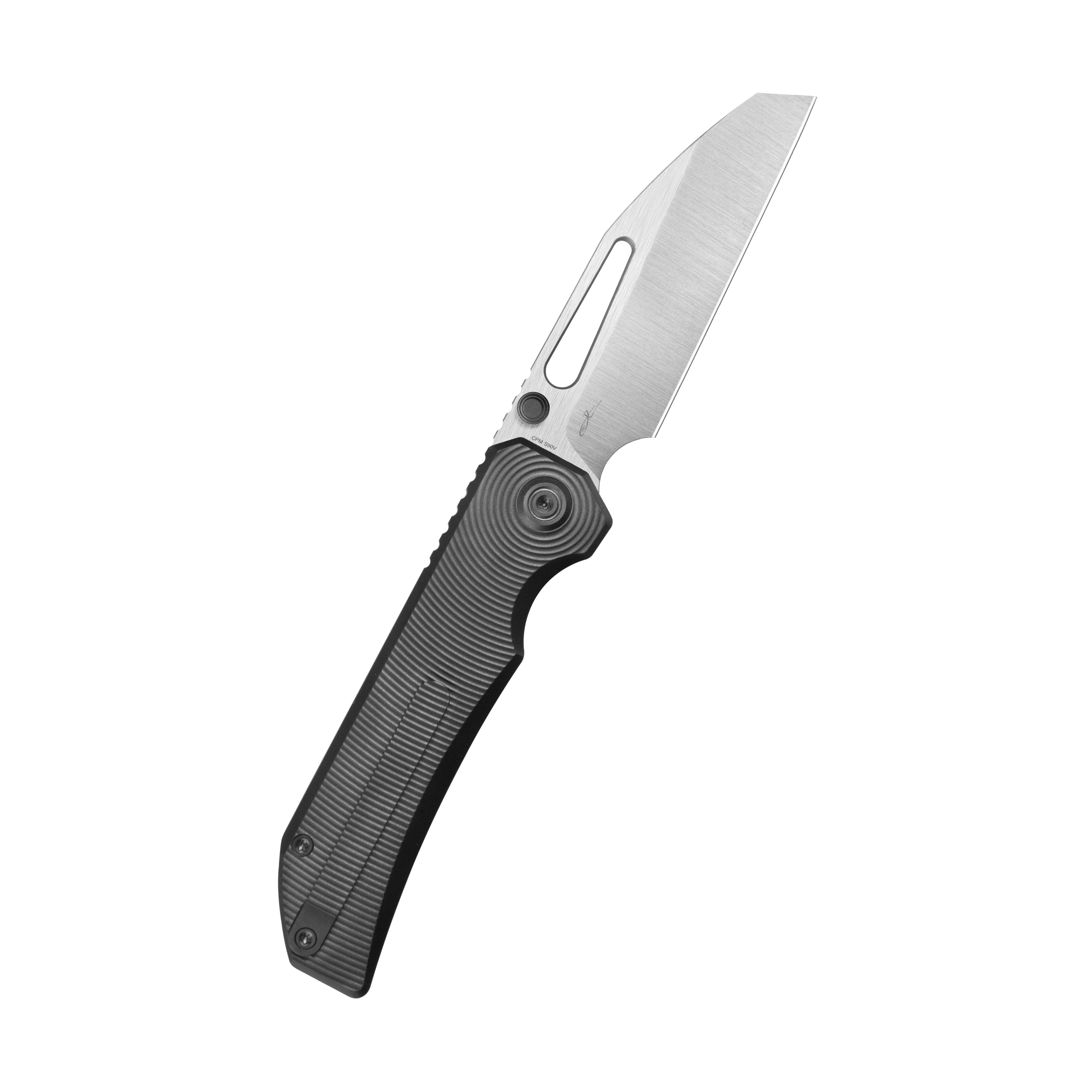 KB Venom Top Liner Lock Pocket Folding Knife DLC Titanium w/ Radial Milling 3.46" Belt Satin CPM S90V Blade KB435C