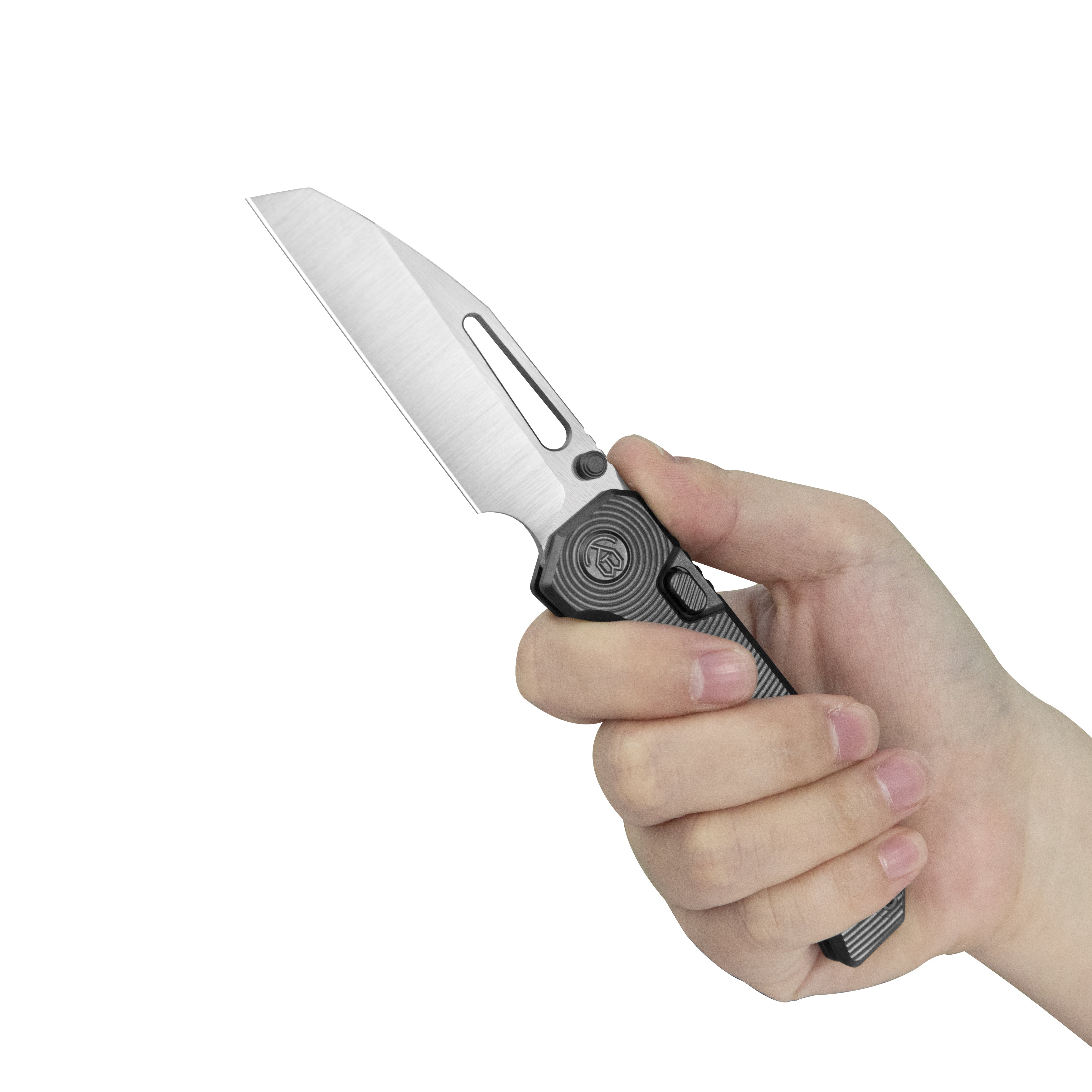 KB Venom Top Liner Lock Pocket Folding Knife DLC Titanium w/ Radial Milling 3.46" Belt Satin CPM S90V Blade KB435C