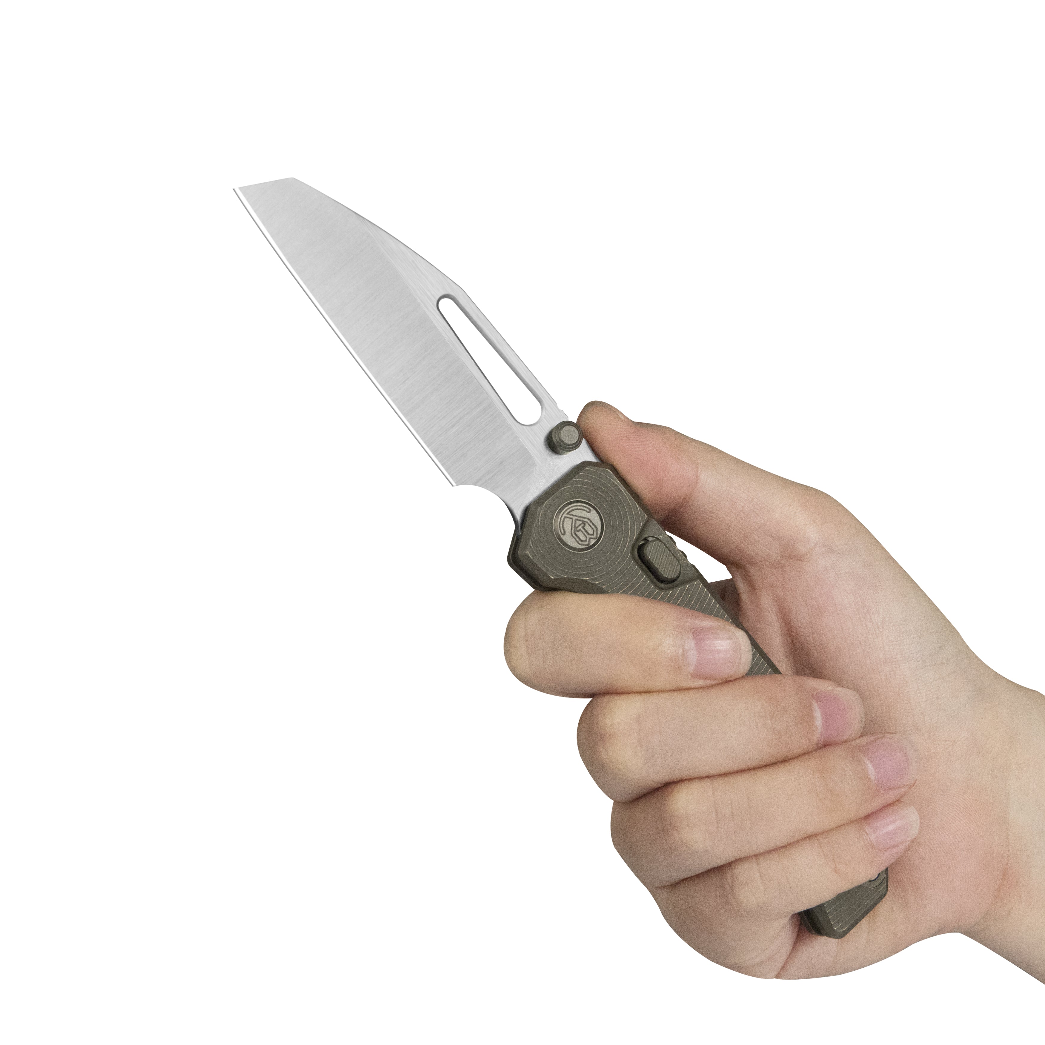 KB Venom Top Liner Lock Pocket Folding Knife Bronze Titanium 3.46" Belt Satin CPM S90V Blade KB435E