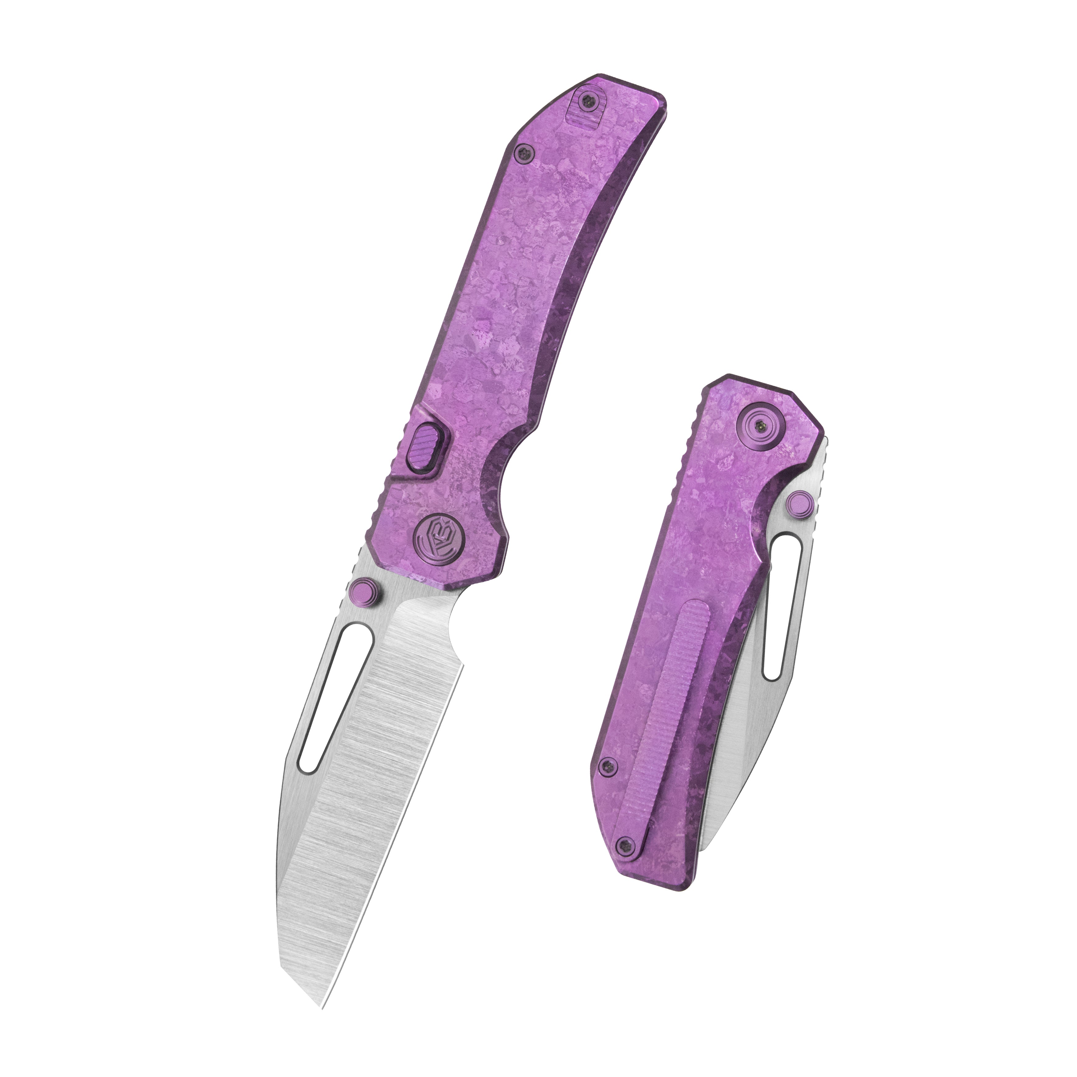 KB Venom Top Liner Lock Pocket Folding Knife Purple Ano Crystallized Titanium 3.46" Belt Satin CPM S90V Blade KB435D