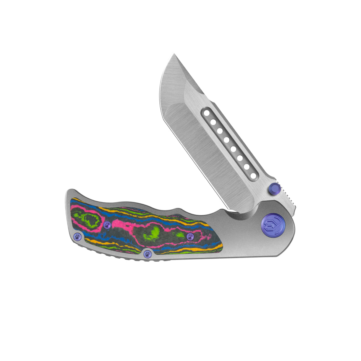 KB Predator Folding Knife Sandblasting Titanium with 80's Camo Carbon inlay Handle 3.46'' Belt Satin Bohler M390 Blade KB436A