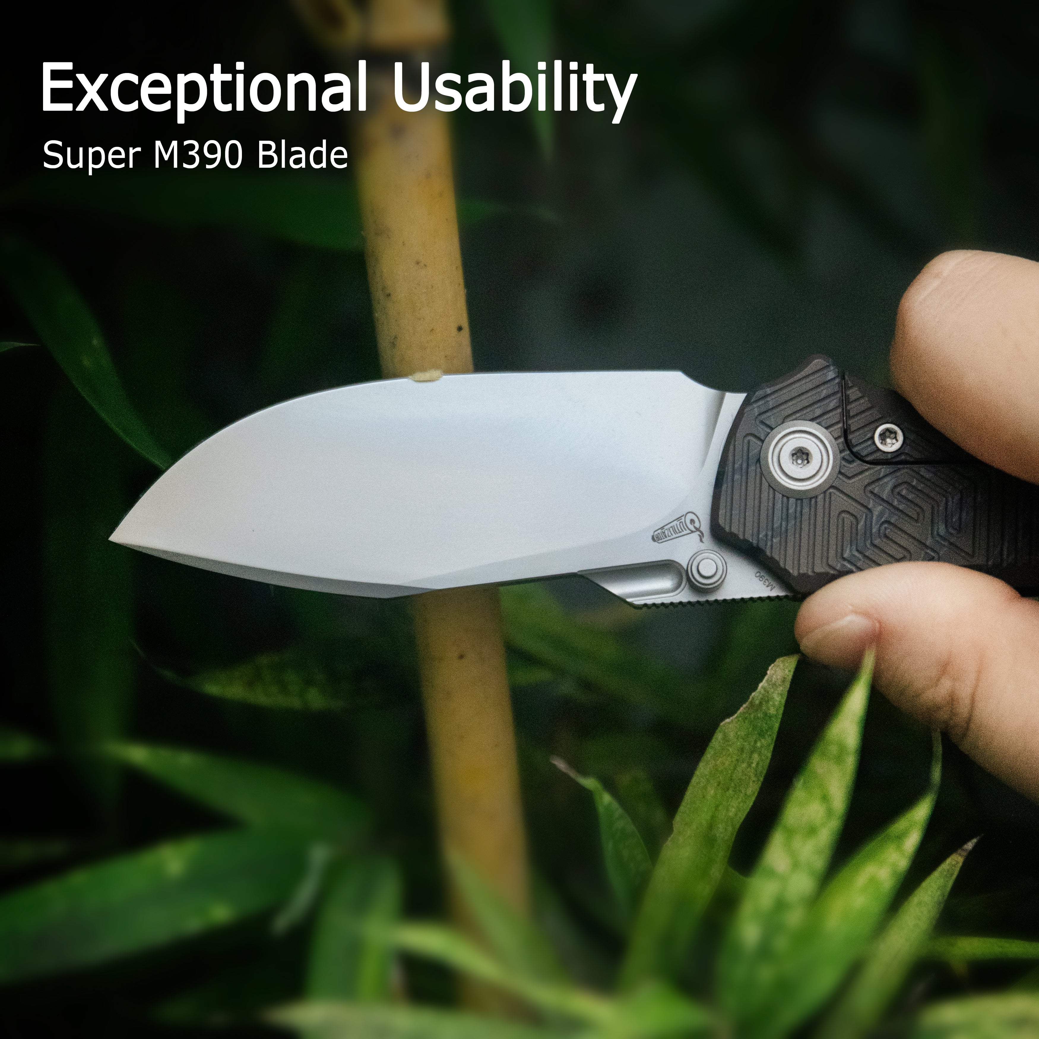 KB Agera Frame Lock Pocket Folding Knife Flame Titanium w/ Maze Pattern Milling Handle 3.03'' Beadblast M390 Blade KB437B