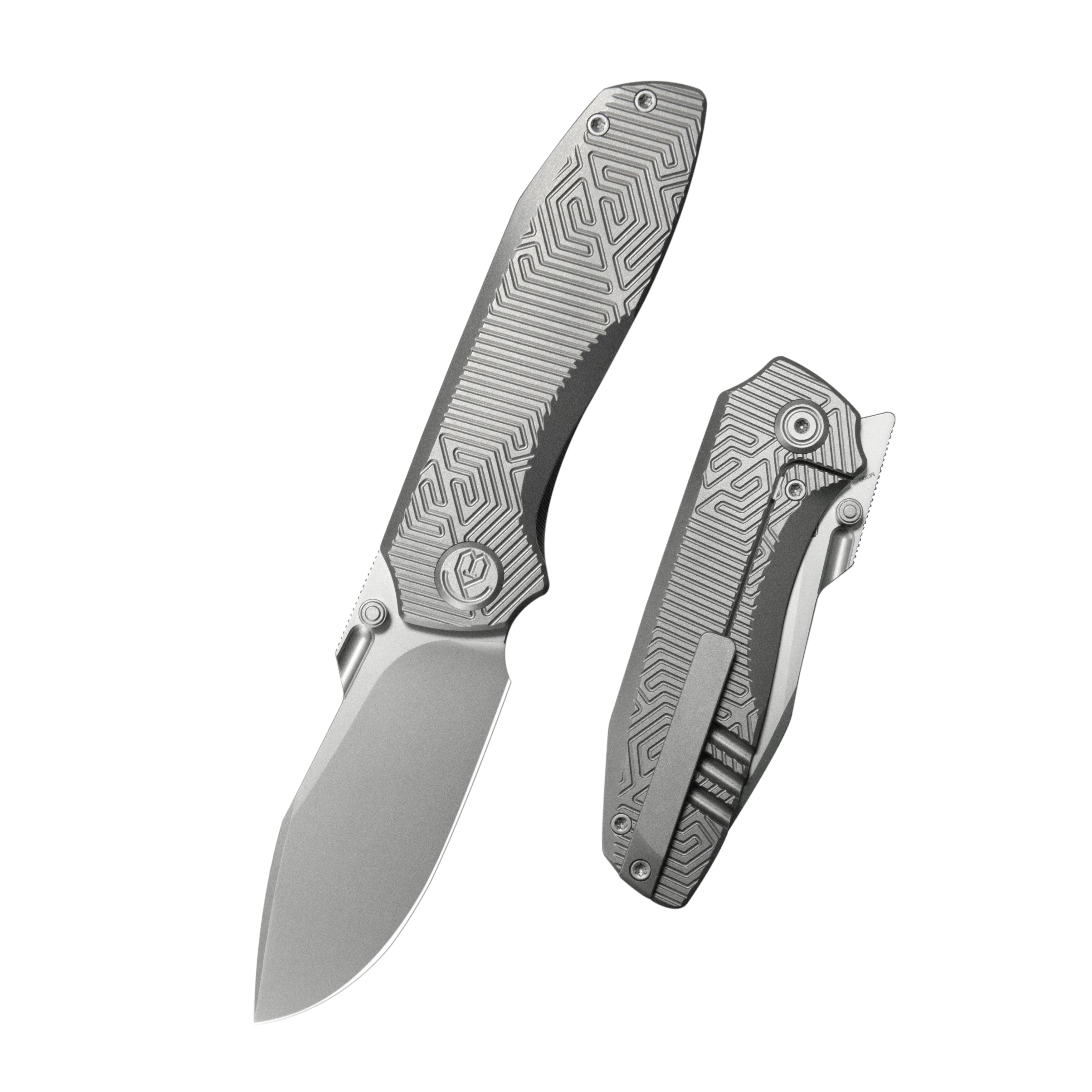 KB Agera Frame Lock Pocket Folding Knife Gray Titanium w/ Maze Pattern Milling Handle 3.03'' Beadblast M390 Blade KB437A