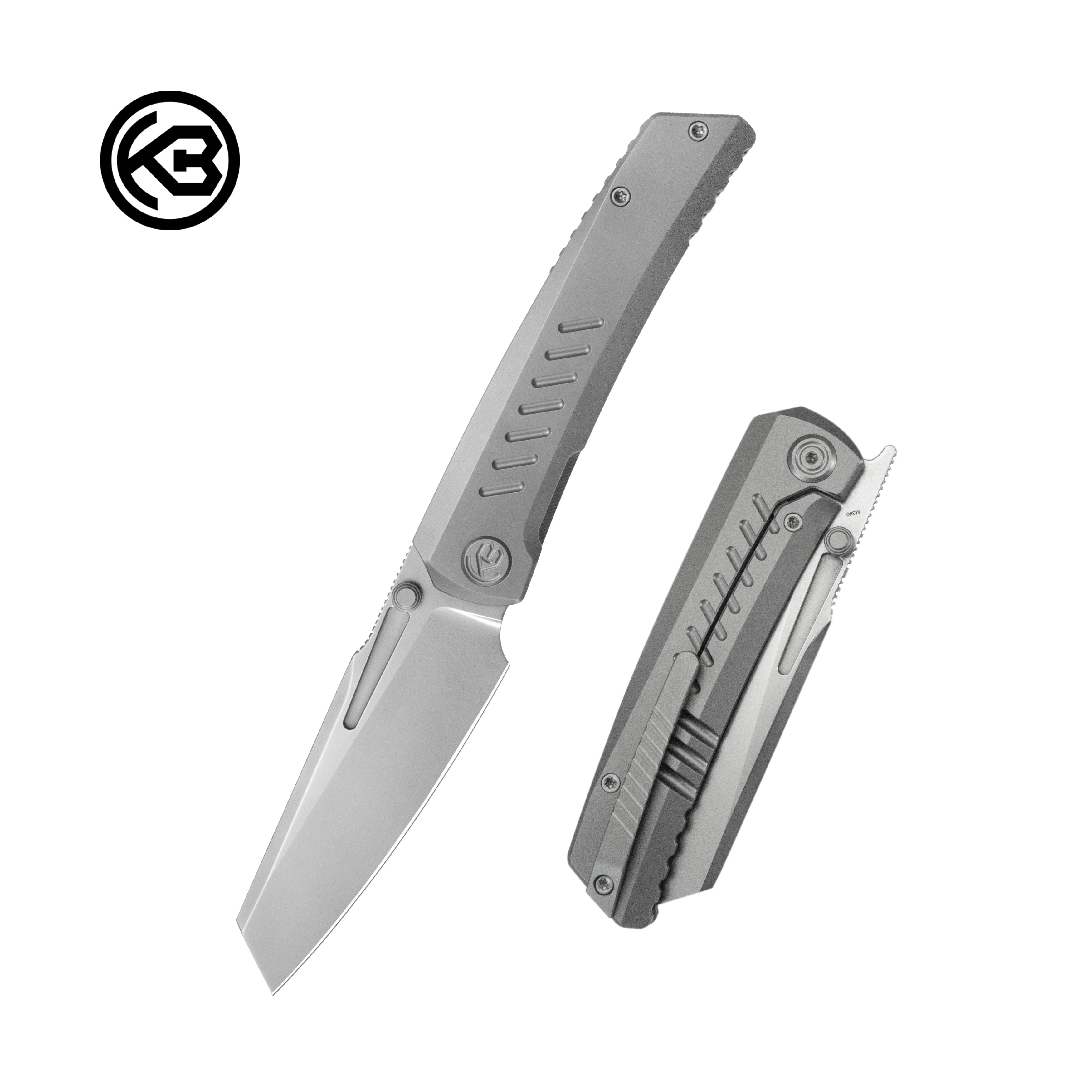 KB Insomnia Frame Locking Folding Knife Gray Sandblast Titanium Handle 3.46" Silver Bead Blast M390 Blade KB441A