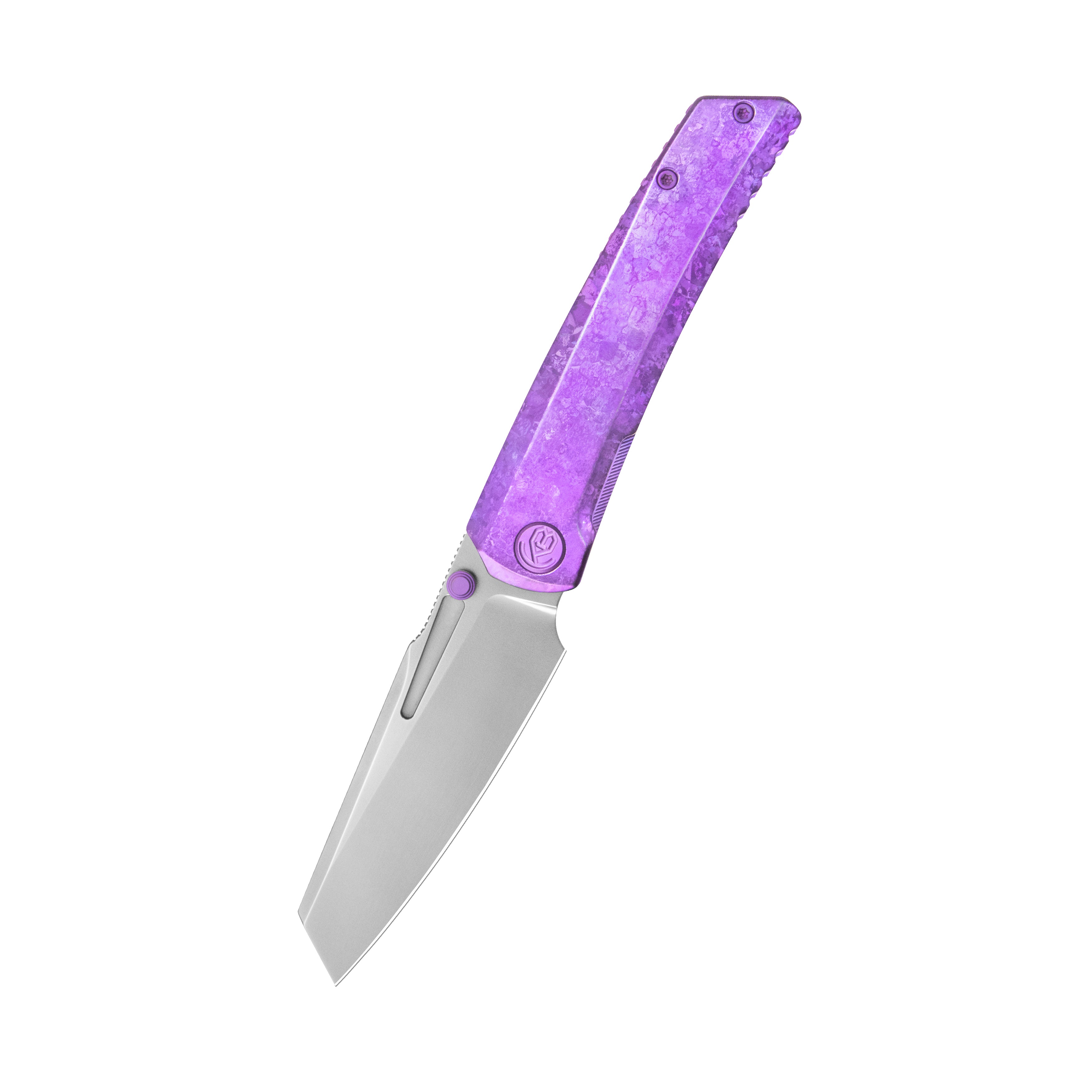KB Insomnia Frame Locking Folding Knife Purple Crystallized Titanium Handle 3.46" Silver Bead Blast M390 Blade KB441D