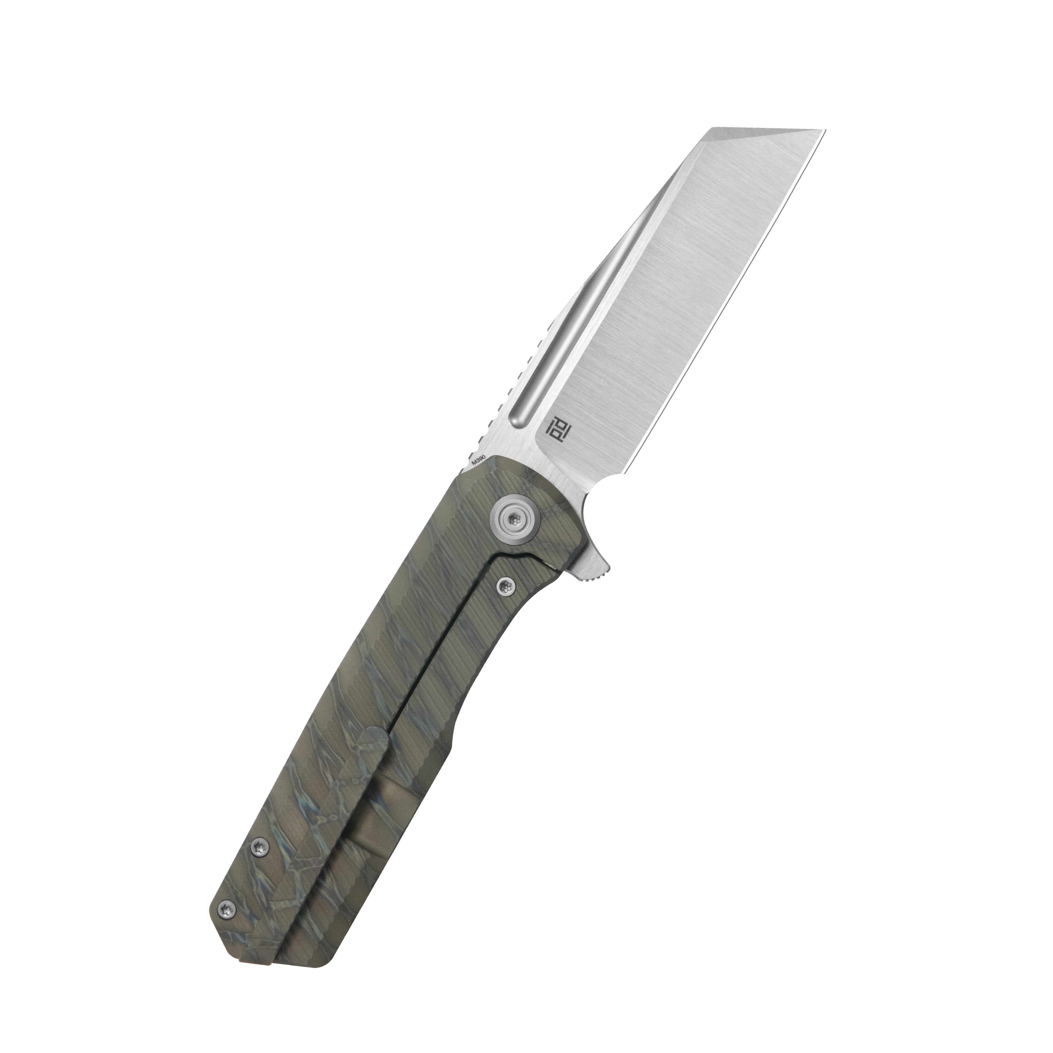 KB Nexus Folding Knife Flame Titanium Handle 3.66'' Belt Satin M390 Blade KB442B