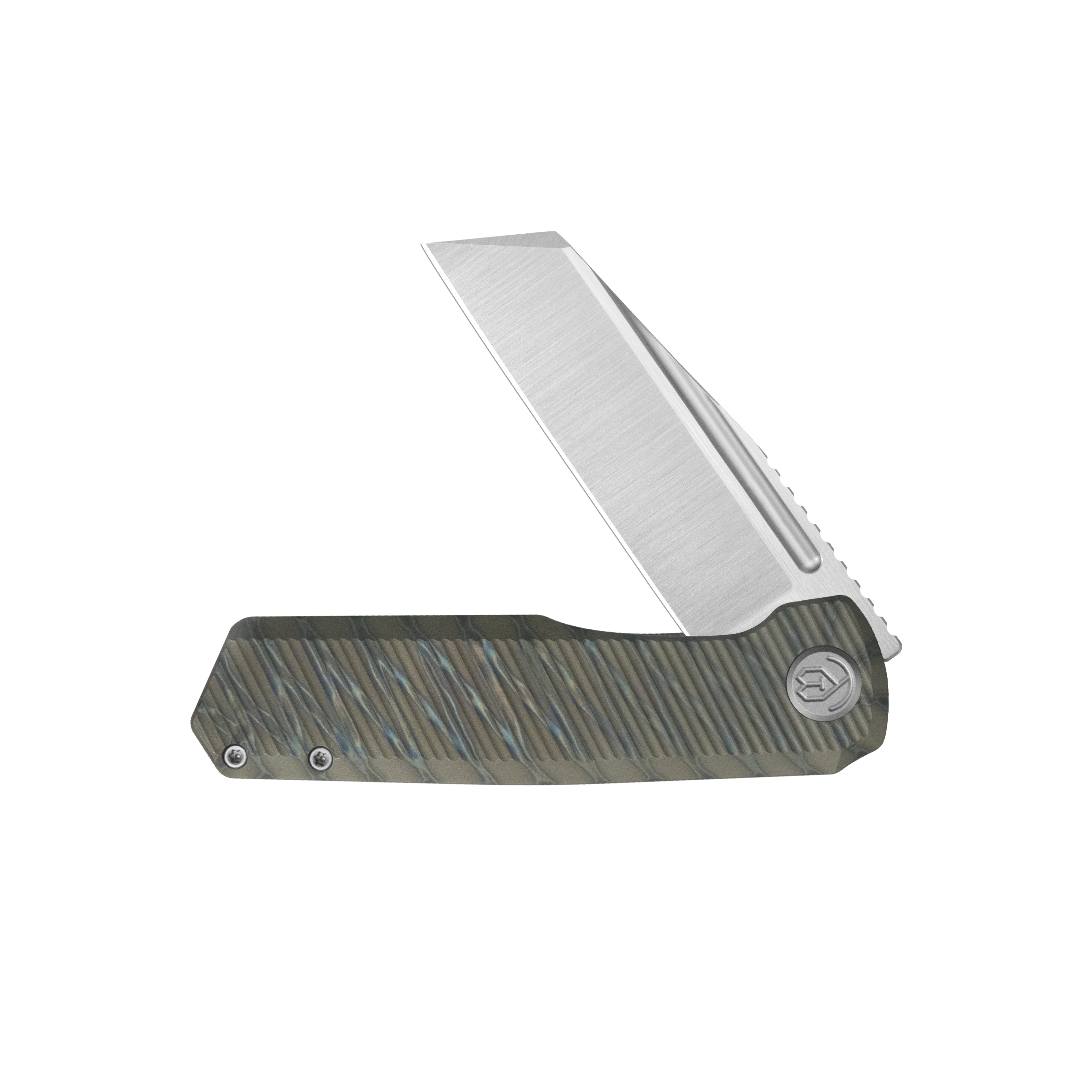 KB Nexus Folding Knife Flame Titanium Handle 3.66'' Belt Satin M390 Blade KB442B