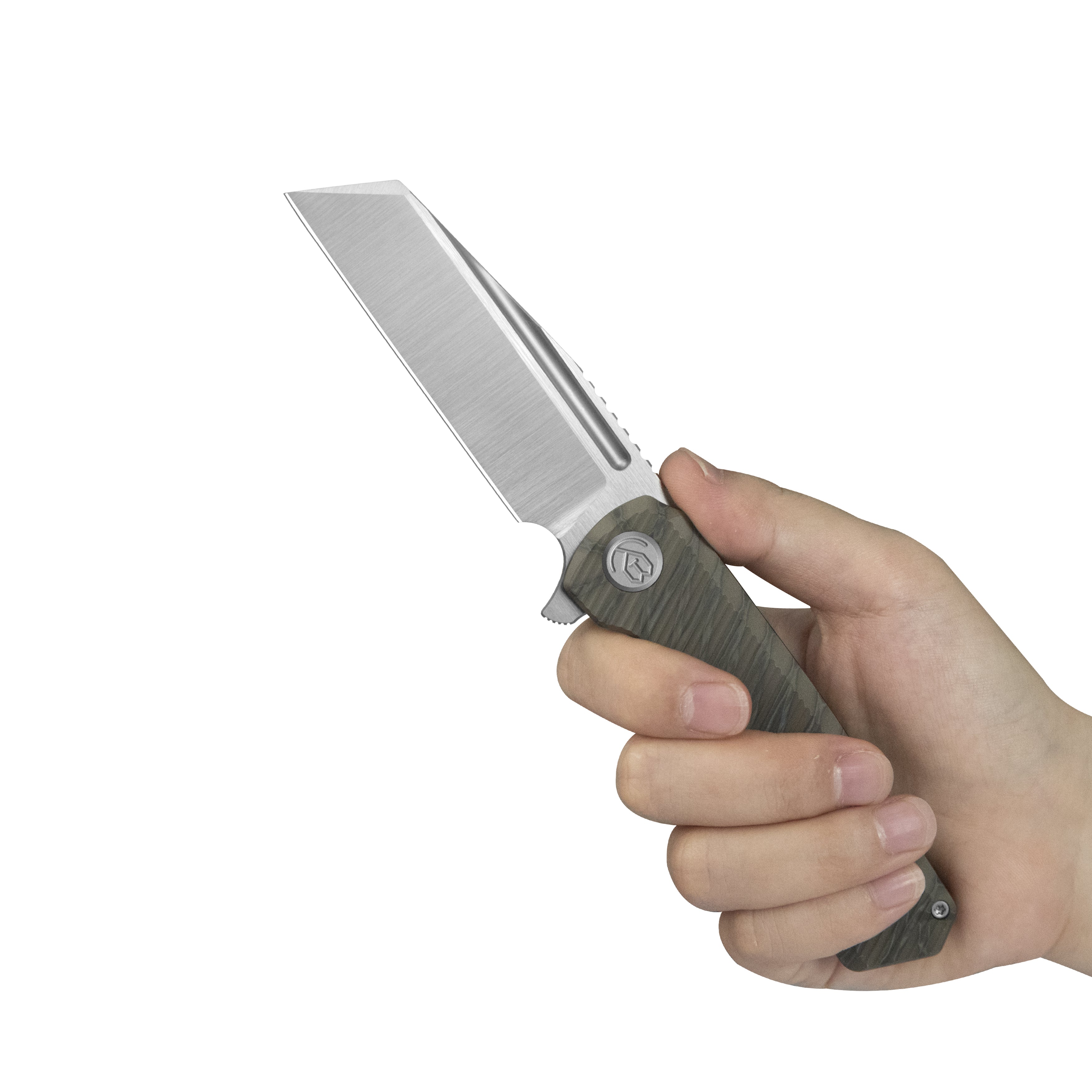 KB Nexus Folding Knife Flame Titanium Handle 3.66'' Belt Satin M390 Blade KB442B