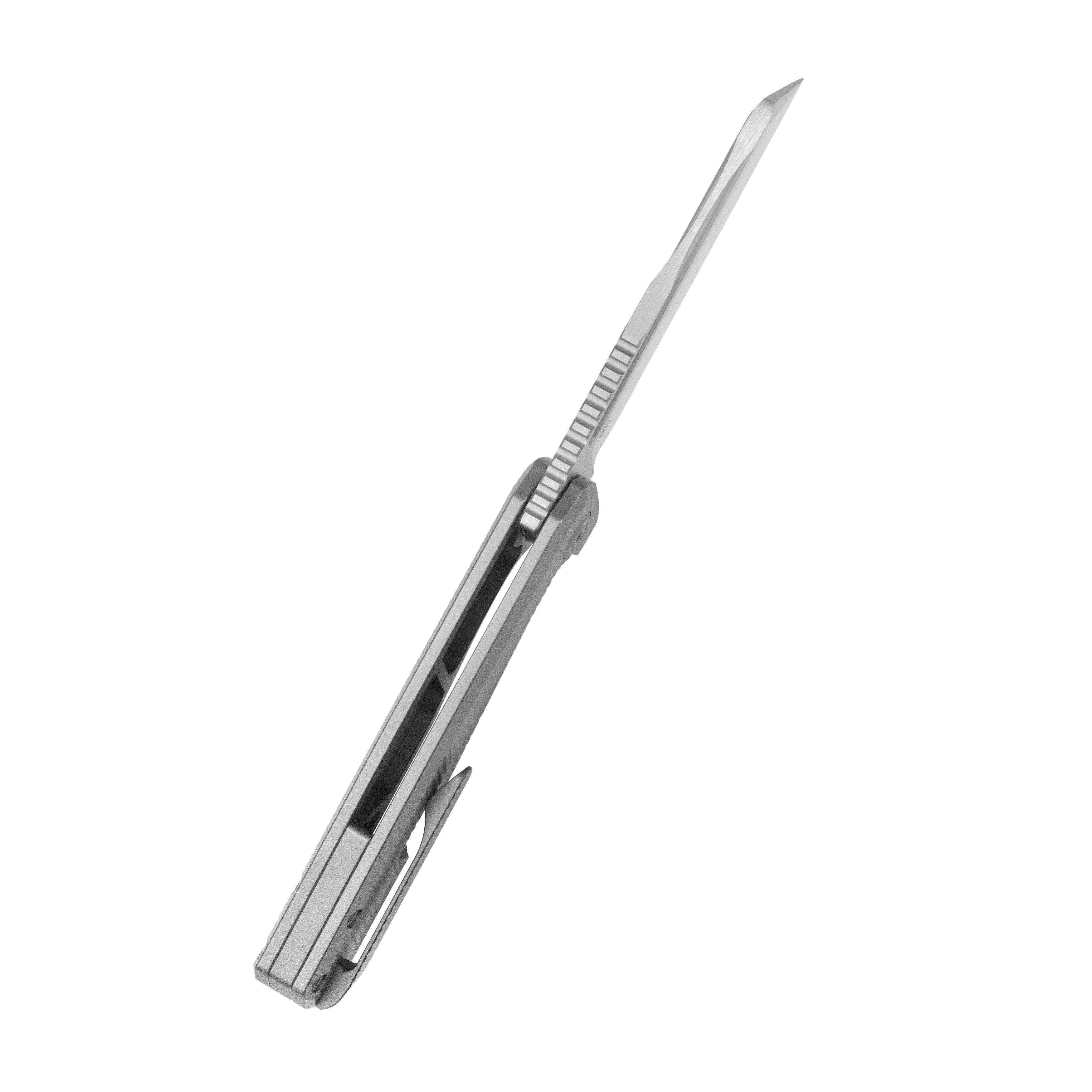KB Nexus Folding Knife Grey Titanium Handle 3.66'' Belt Satin M390 Blade KB442A