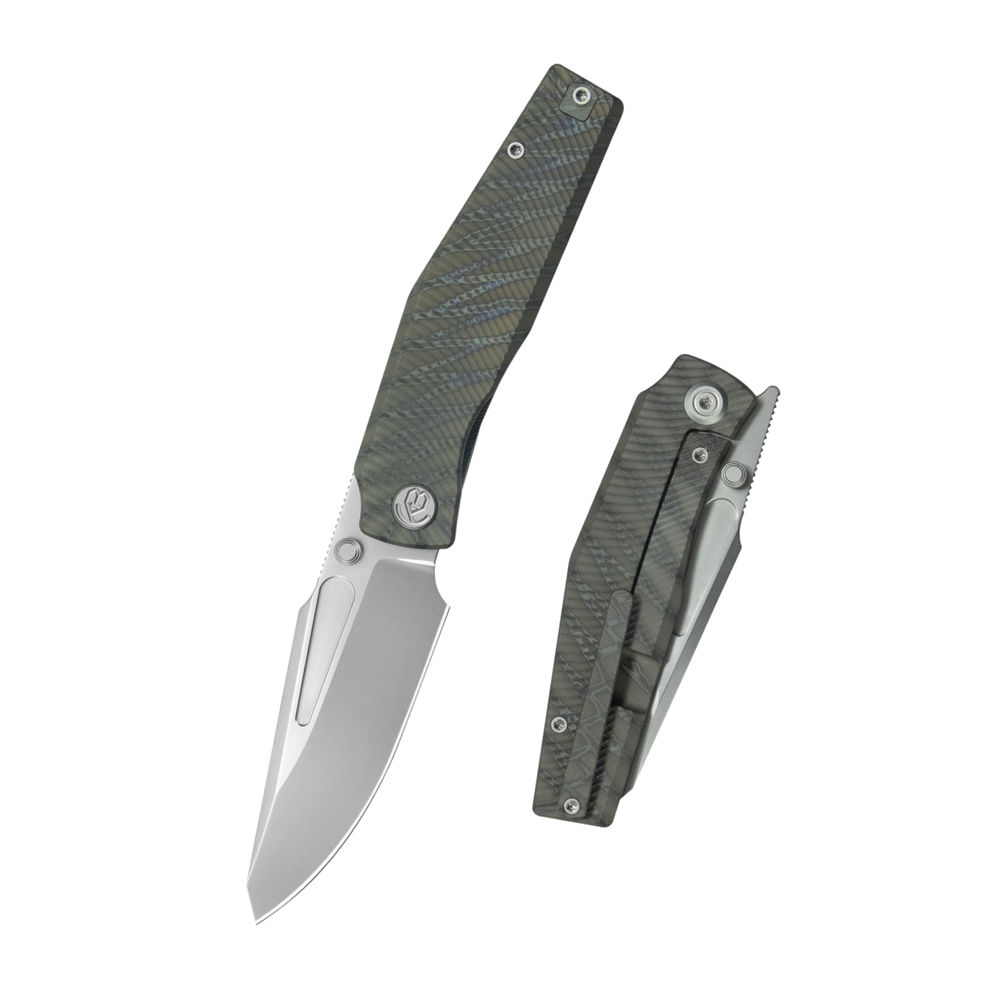 KB Illusion Folding Knife Flame Titanium Handle 3.46‘’ Silver Bead Blast Bohler M390 Blade KB443B