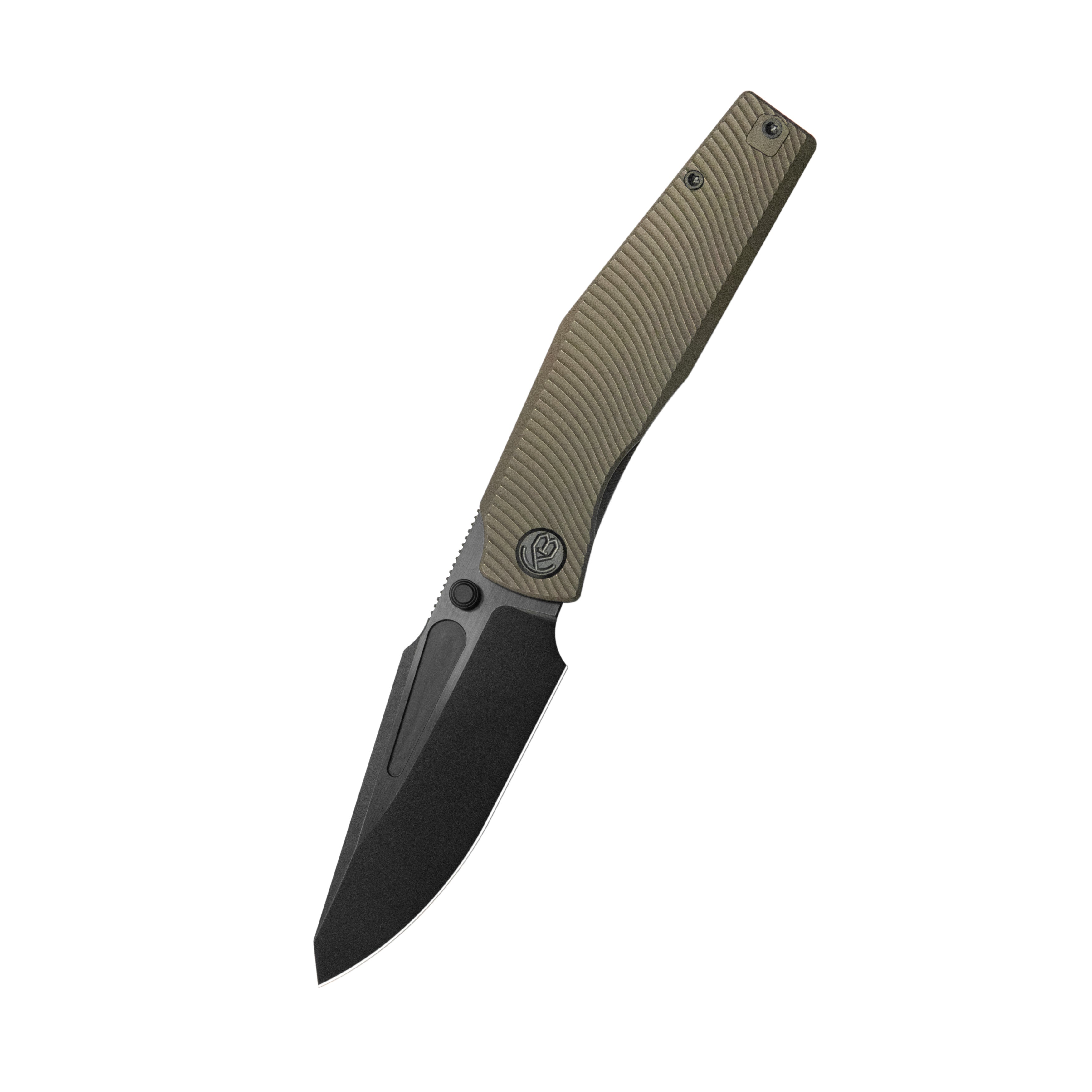 KB Illusion Folding Knife Bronze Ano Titanium Handle 3.46‘’ DLC Belt Satin Bohler M390 Blade KB443C