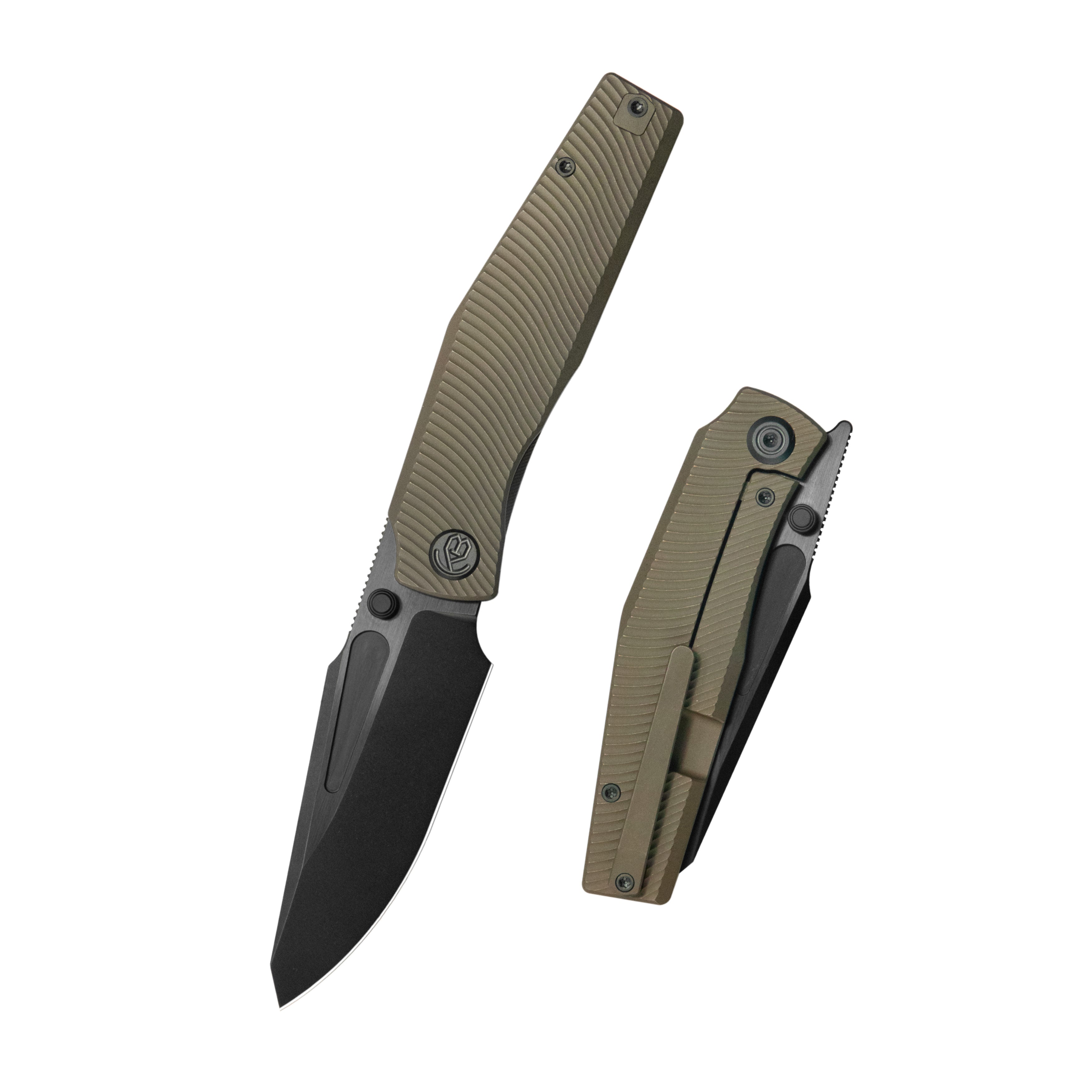 KB Illusion Folding Knife Bronze Ano Titanium Handle 3.46‘’ DLC Belt Satin Bohler M390 Blade KB443C