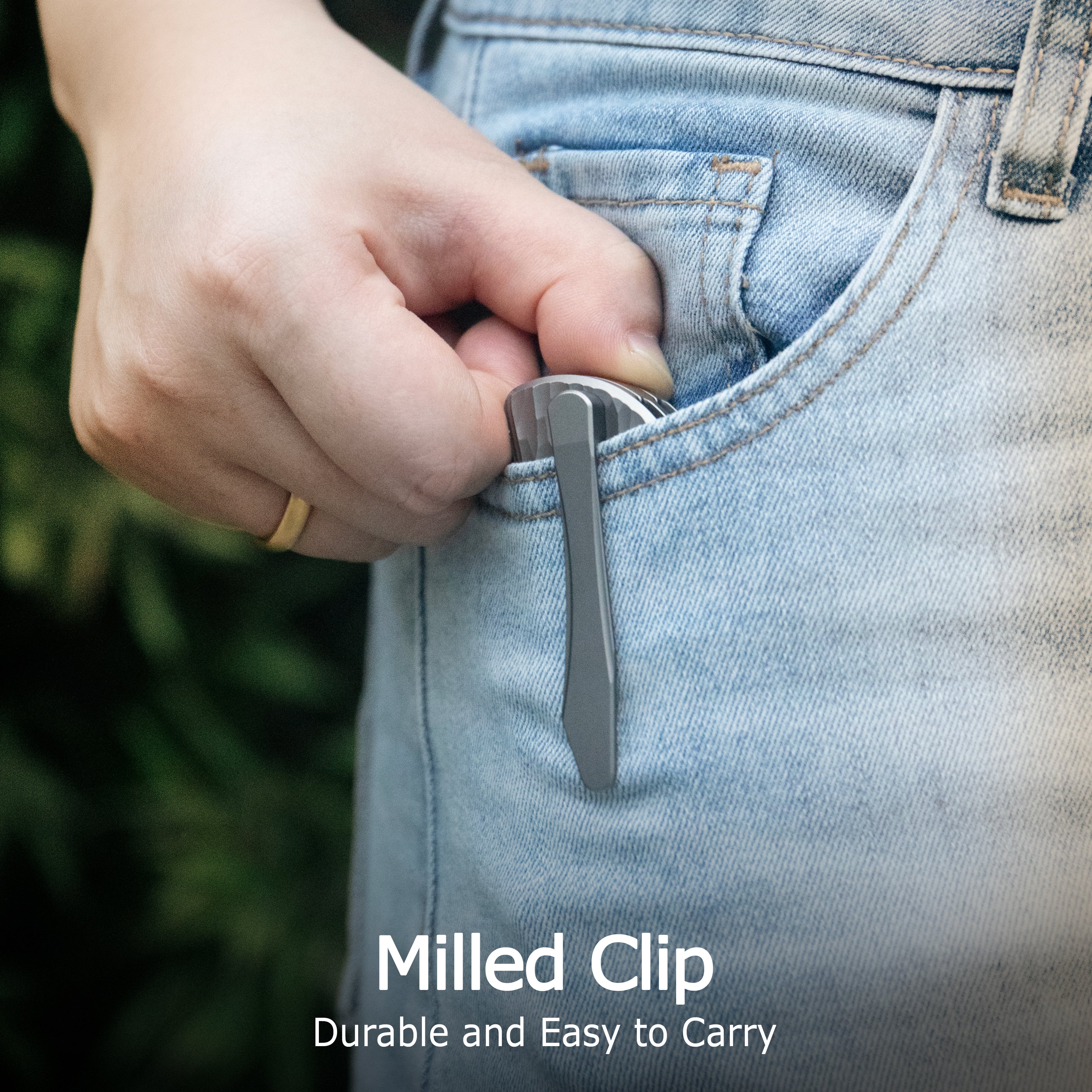 KB Folklore Folding Knife Flame Titanium w/ Jigged Pattern Milling Handle 3.42'' Belt Satin M390 Blade KB444B