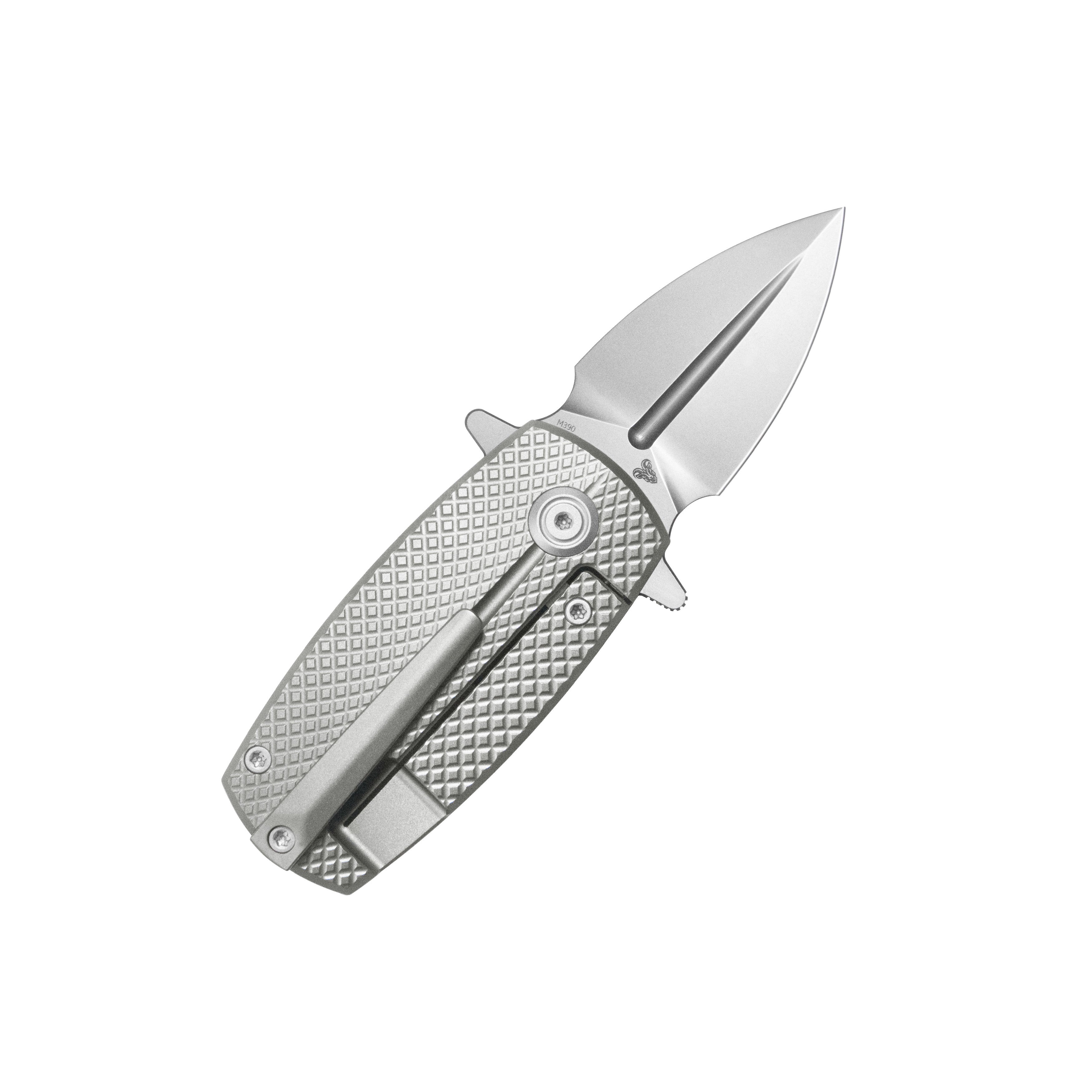 KB Fang Mini Pocket Knife Grey Titanium with Diamond Milling 1.97" Beadblast M390 Blade KB451A