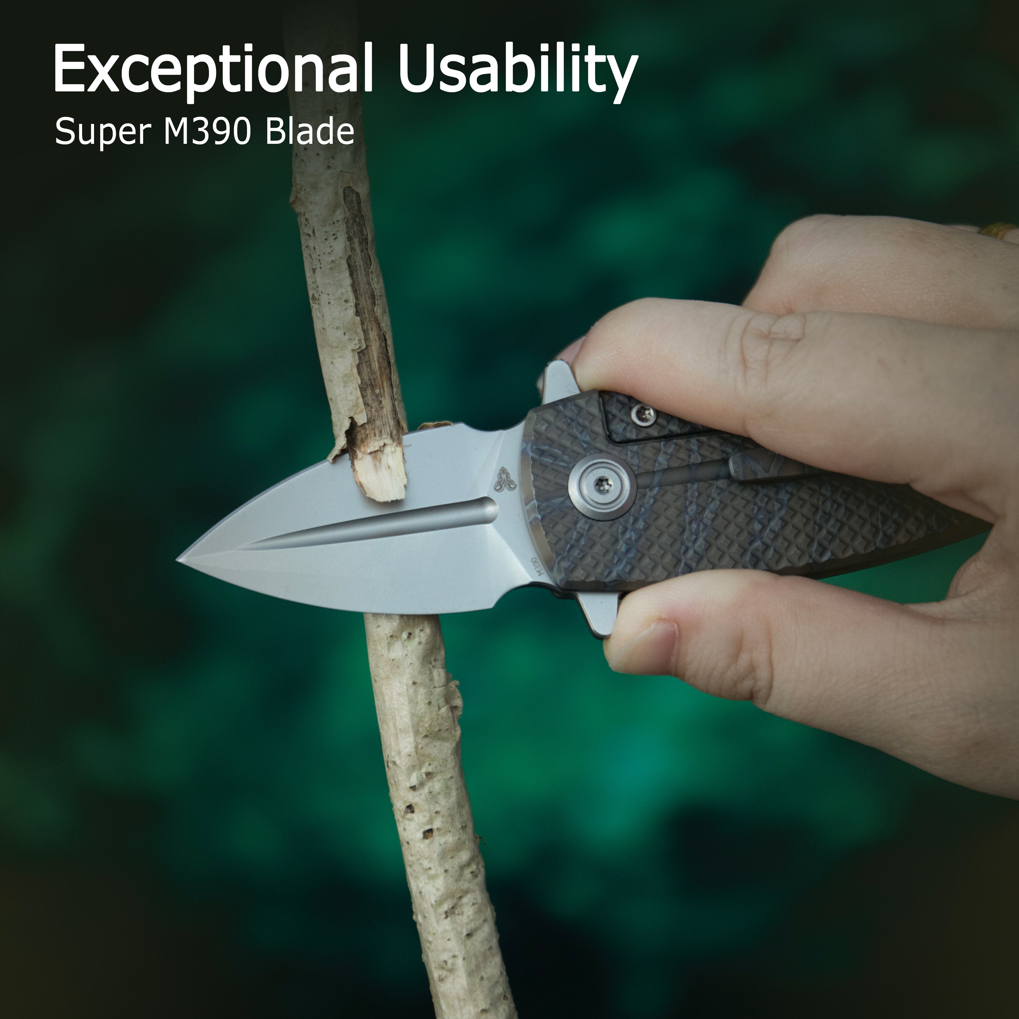 KB Fang Mini Pocket Knife Black PVD Titanium with Diamond Milling 1.97" Regular DLC M390 Blade KB451C