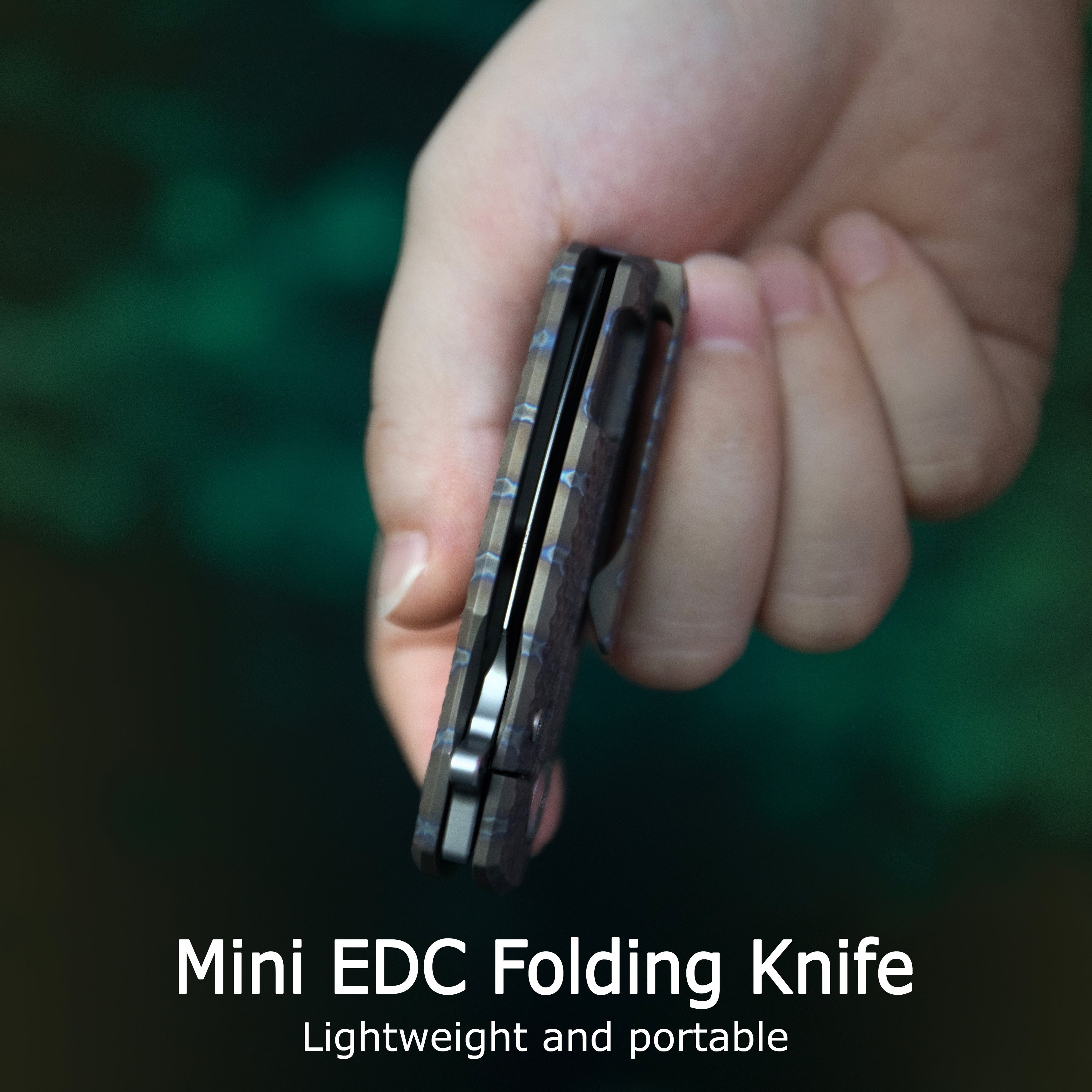 KB Fang Mini Pocket Knife Black PVD Titanium with Diamond Milling 1.97" Regular DLC M390 Blade KB451C