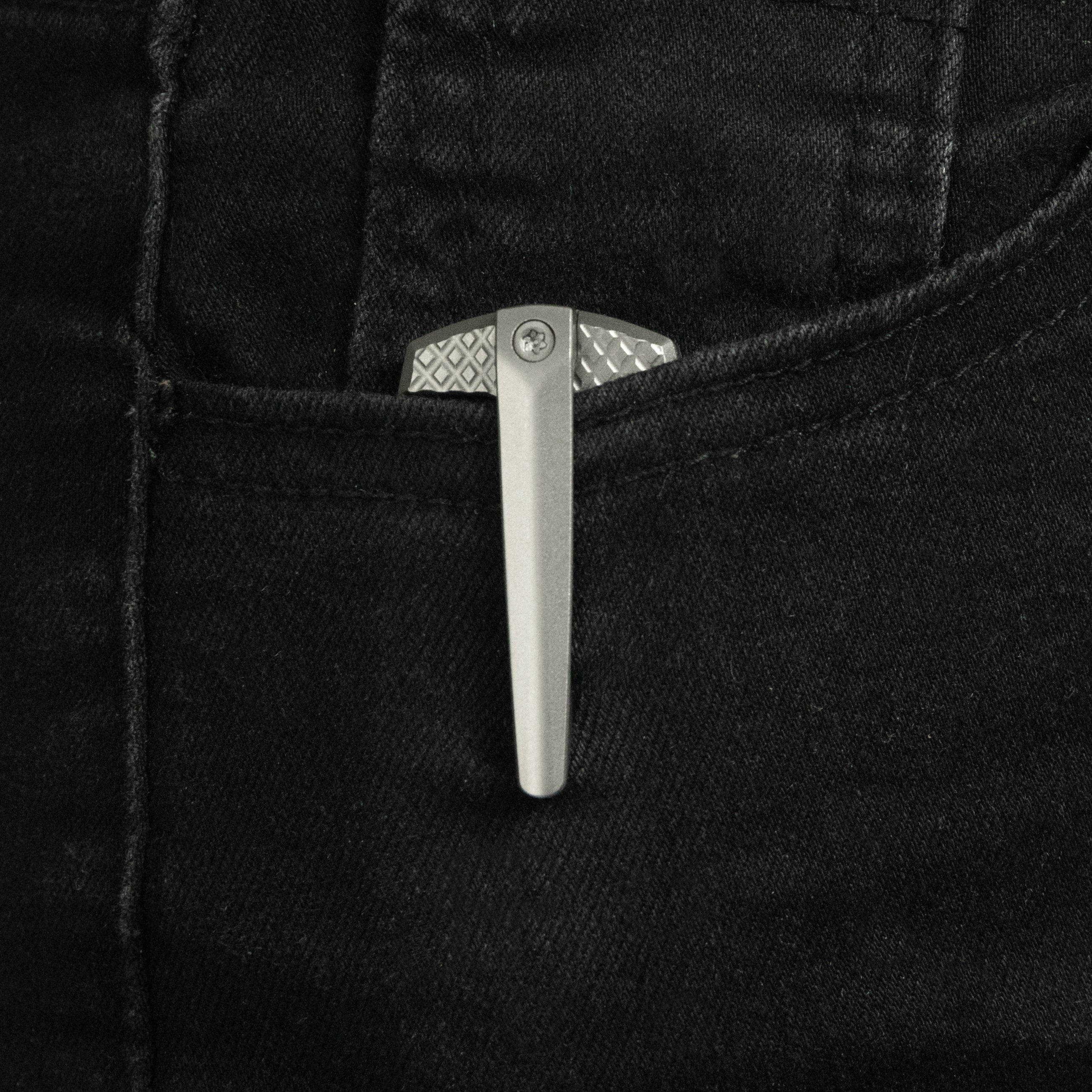 KB Fang Mini Pocket Knife Grey Titanium with Diamond Milling 1.97" Beadblast M390 Blade KB451A