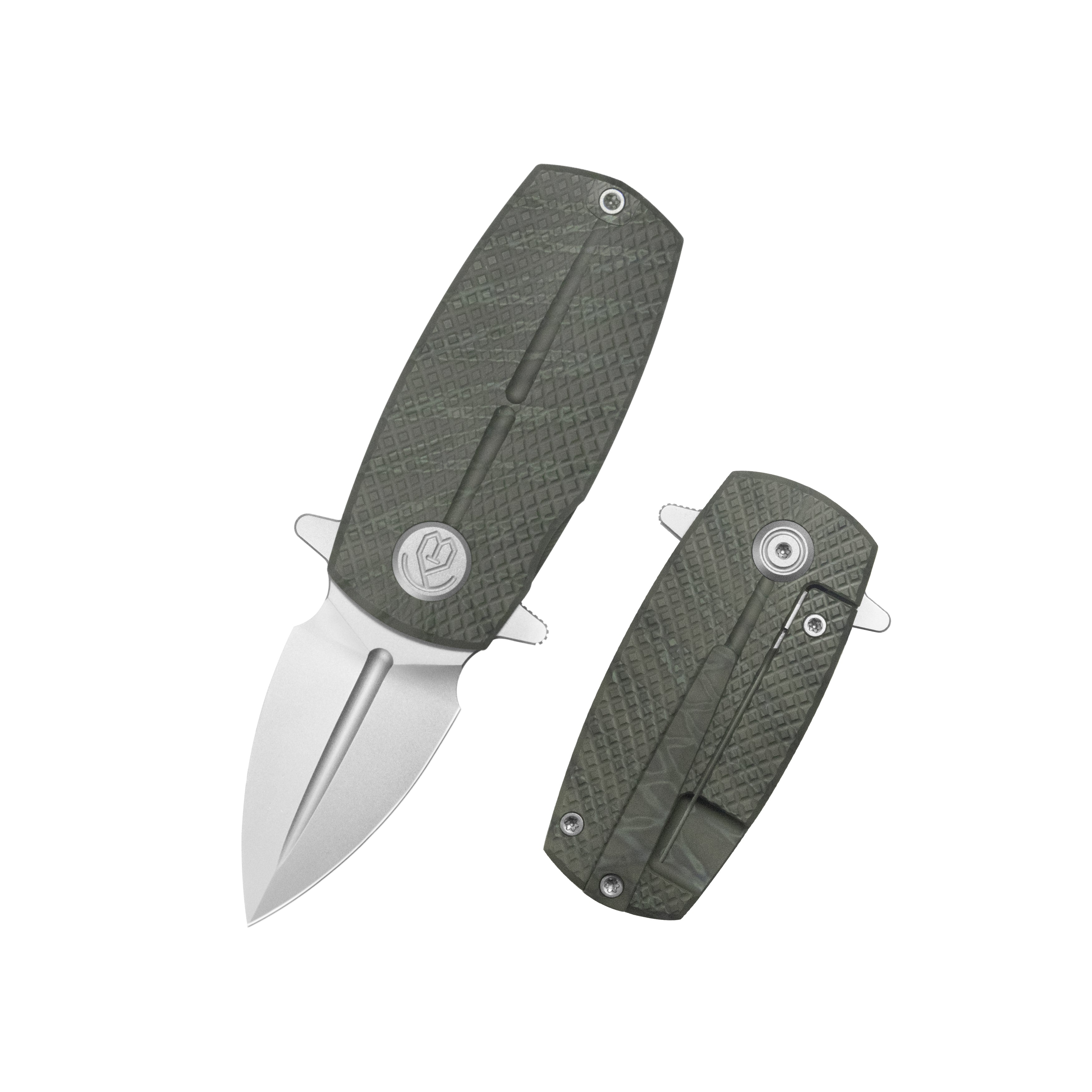 KB Fang Mini Pocket Knife Flame Ano Titanium with Diamond Milling 1.97" Beadblast M390 Blade KB451B