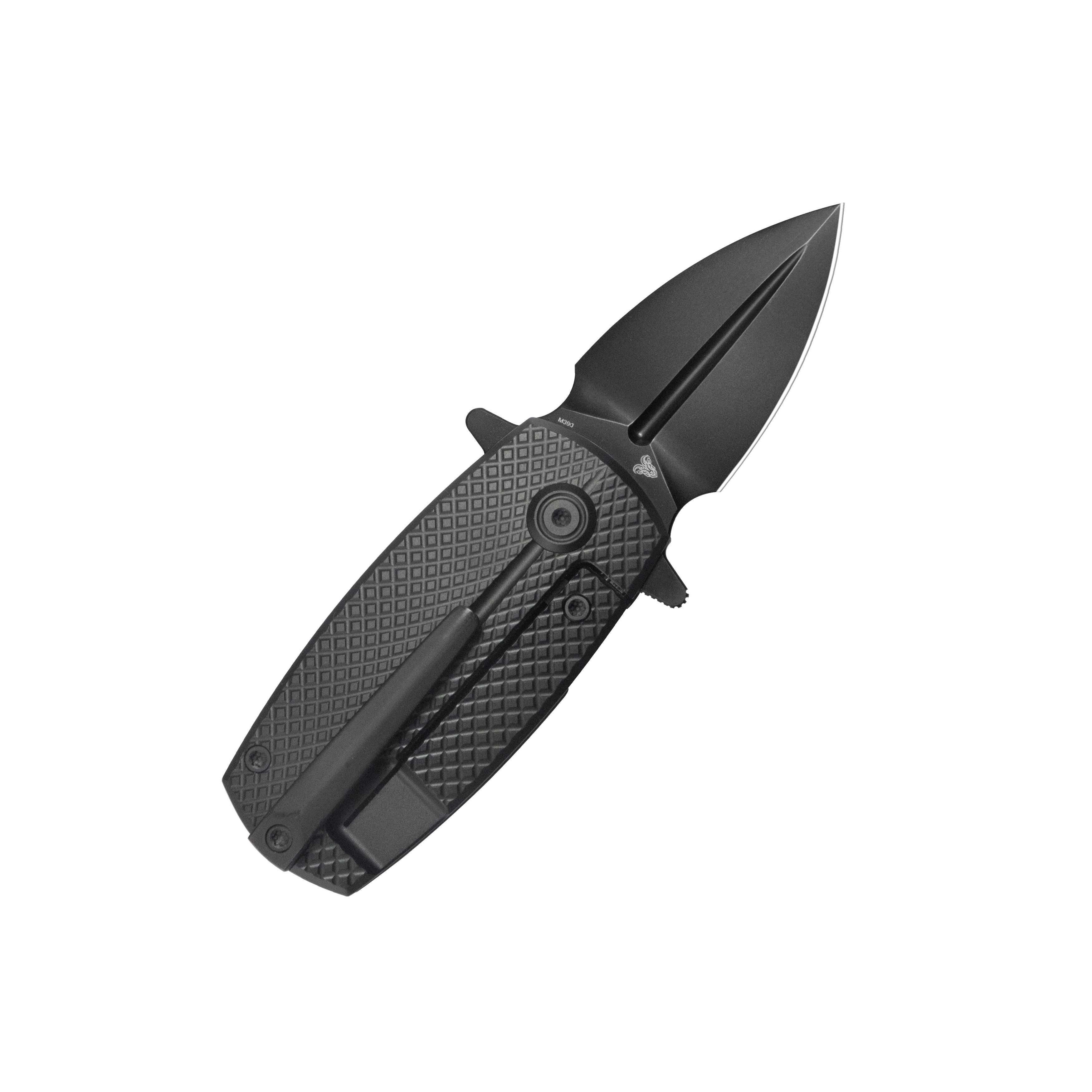 KB Fang Mini Pocket Knife Black PVD Titanium with Diamond Milling 1.97" Regular DLC M390 Blade KB451C