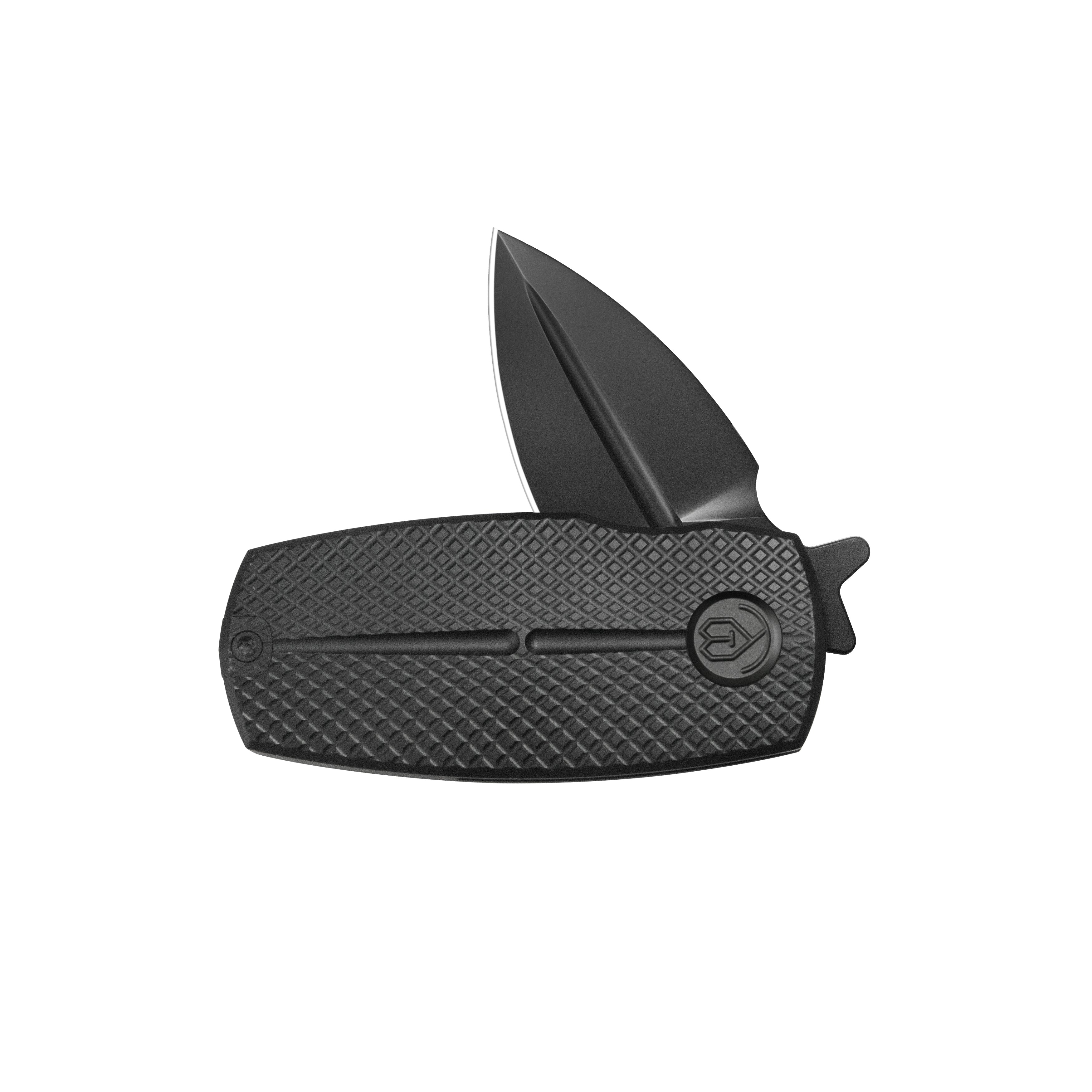 KB Fang Mini Pocket Knife Black PVD Titanium with Diamond Milling 1.97" Regular DLC M390 Blade KB451C