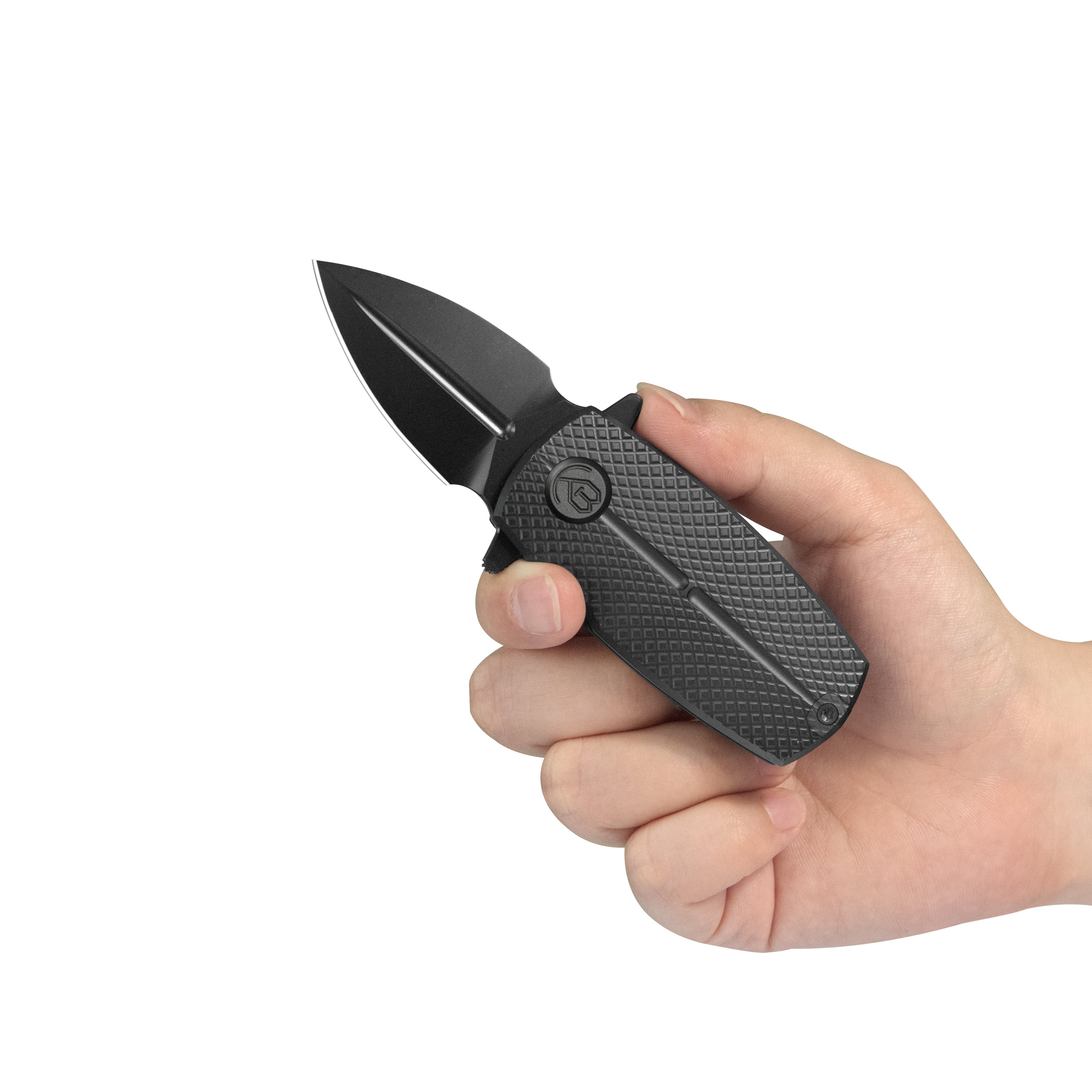 KB Fang Mini Pocket Knife Black PVD Titanium with Diamond Milling 1.97" Regular DLC M390 Blade KB451C