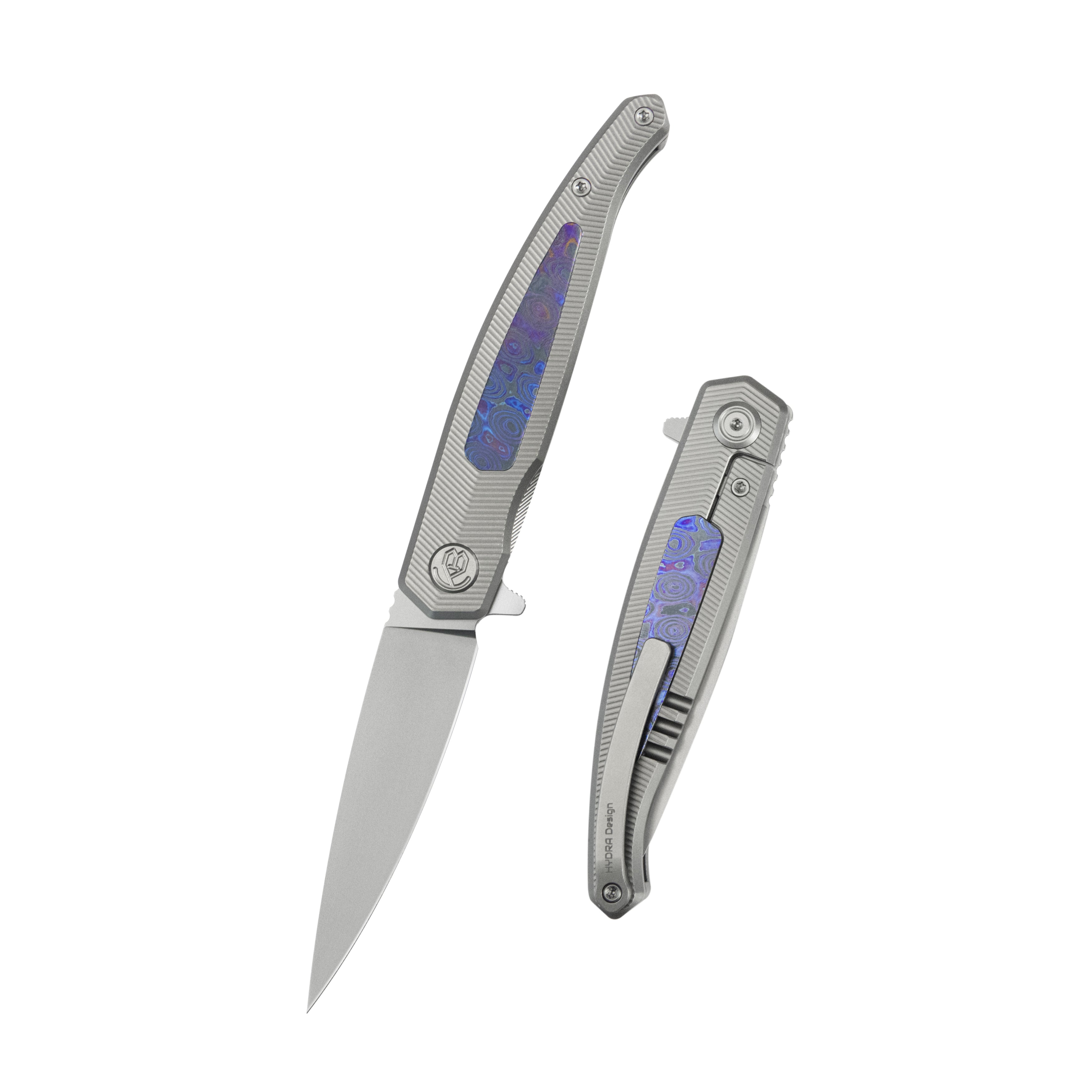 KB Mos Folding Knife Sandblasting Titanium Micro Milling with Zircuti inlay Handle 3.27'' Silver Bead Blasting M390 Blade KB456B