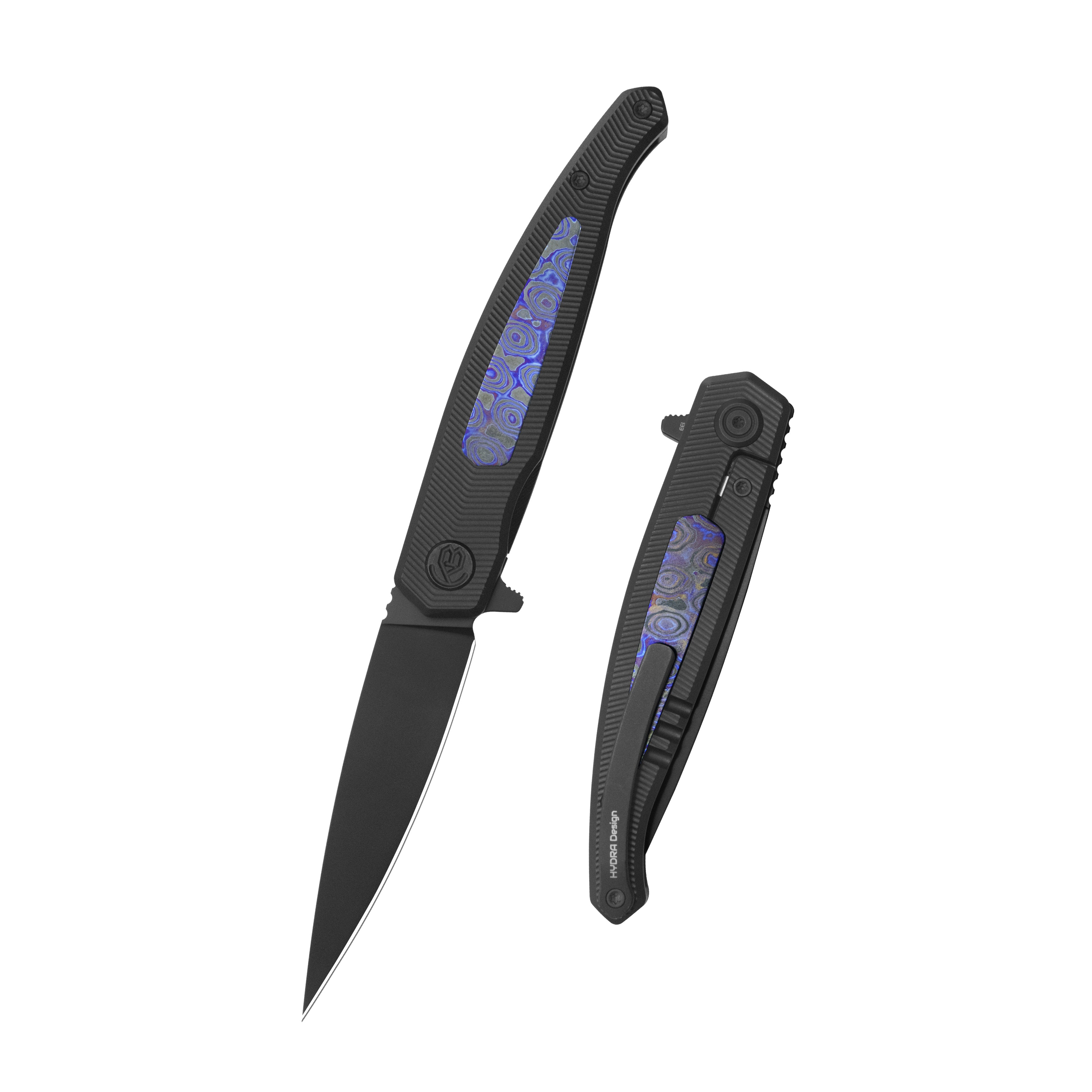 KB Mos Folding Knife Regular DLC Micro Milling with Zircuti inlay Handle 3.27'' DLC M390 Blade KB456D