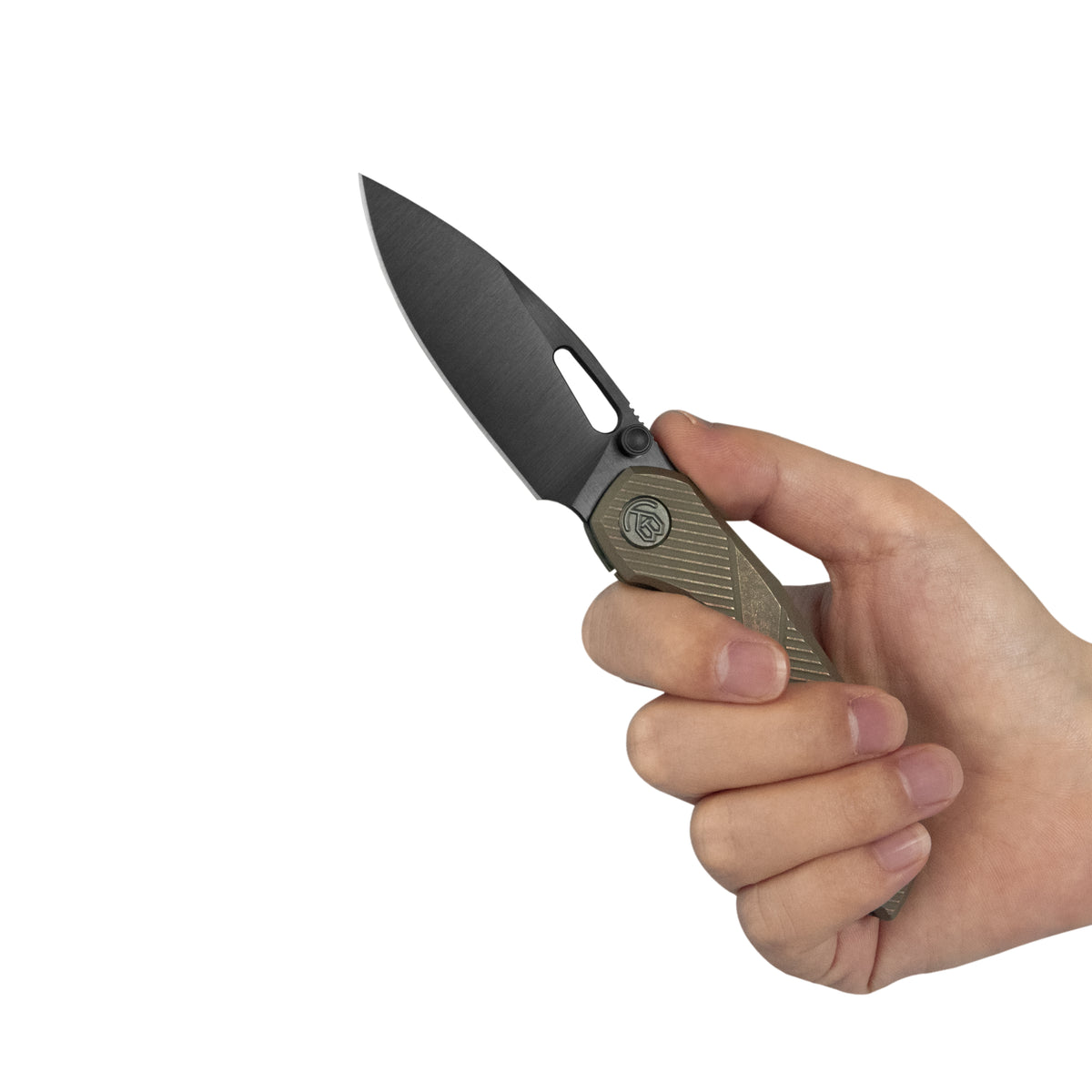 KB Sear Folding Knife Bronze Ano Ti Micro Milling 2.99" DLC Belt Satin S90V Blade KB457F