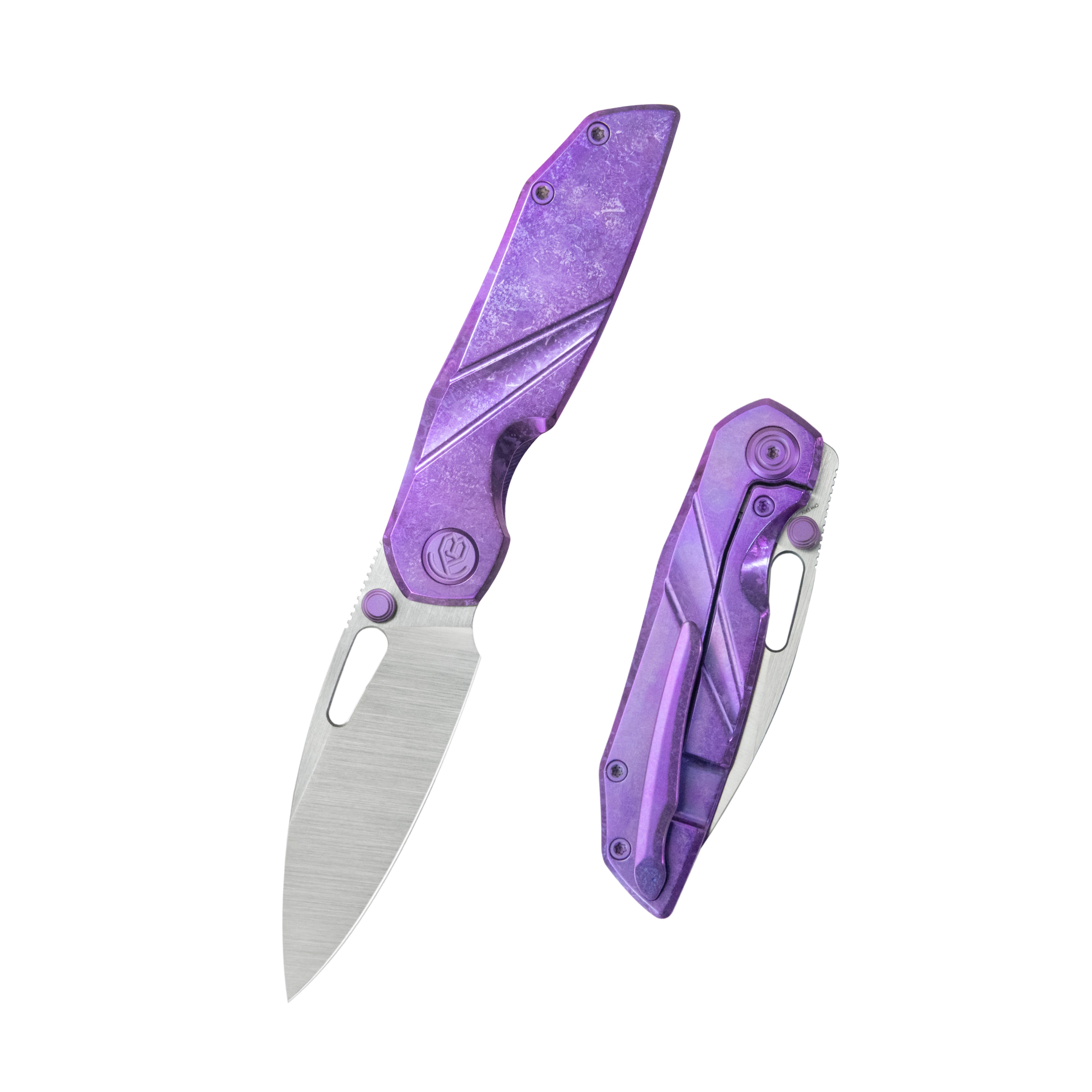 KB Sear Thumb Stud Open Folding Pocket Knife Purple Crystallized Ti Micro Milling 2.99" Belt Satin S90V Blade KB457D