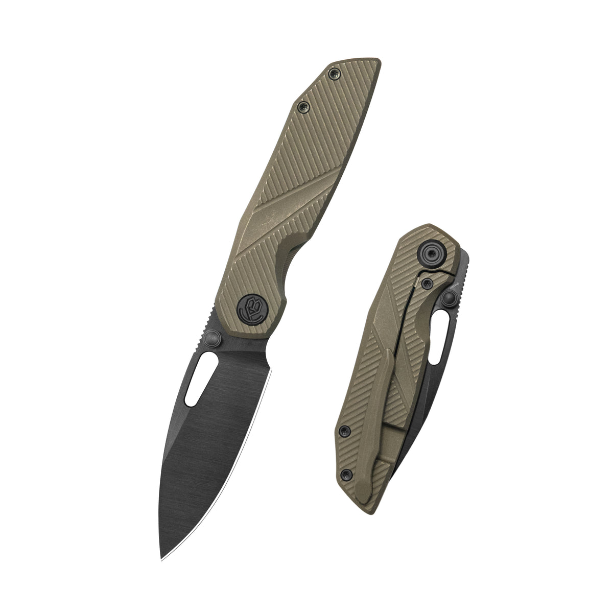 KB Sear Folding Knife Bronze Ano Ti Micro Milling 2.99" DLC Belt Satin S90V Blade KB457F