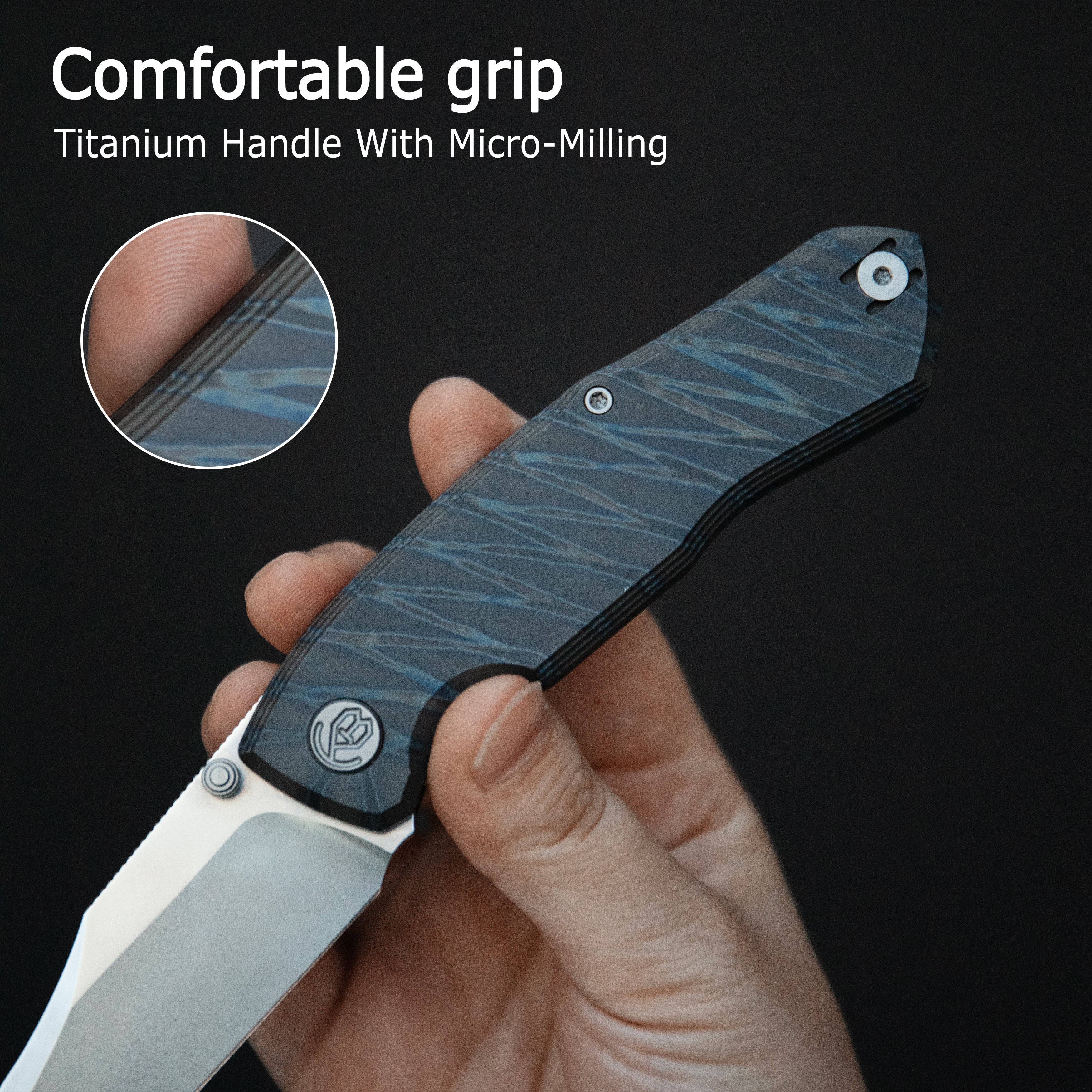 KB Mantra Folding Knife Flame Ano Titanium Handle 3.27'' Silver Bead Blasting M390 Blade KB459B