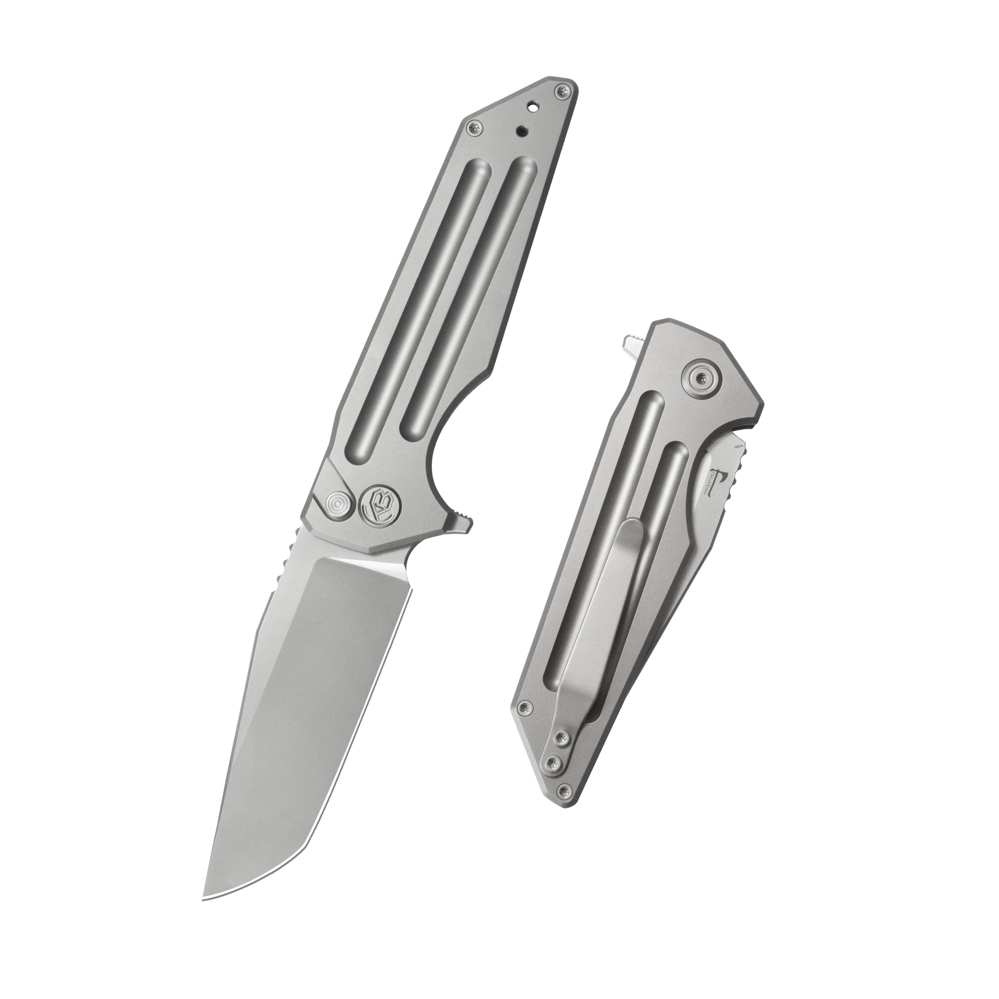 KB Relentless Folding Knife Sandblasting Titanium Handle 3.46'' Silver Bead Blasting M390 Blade KB462A