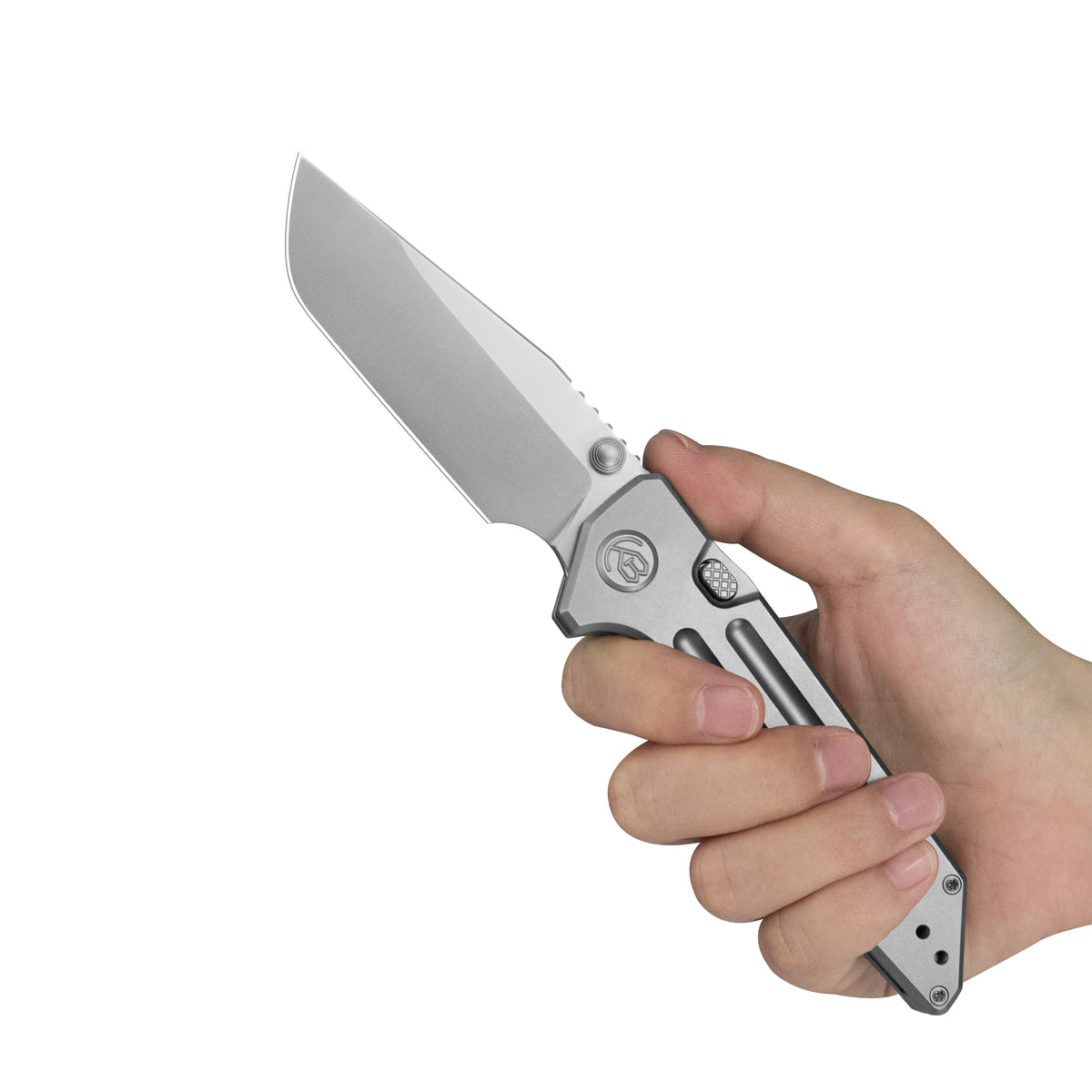 KB Relentless Folding Knife Sandblasting Titanium Handle 3.46'' Silver Bead Blasting M390 Blade KB462E