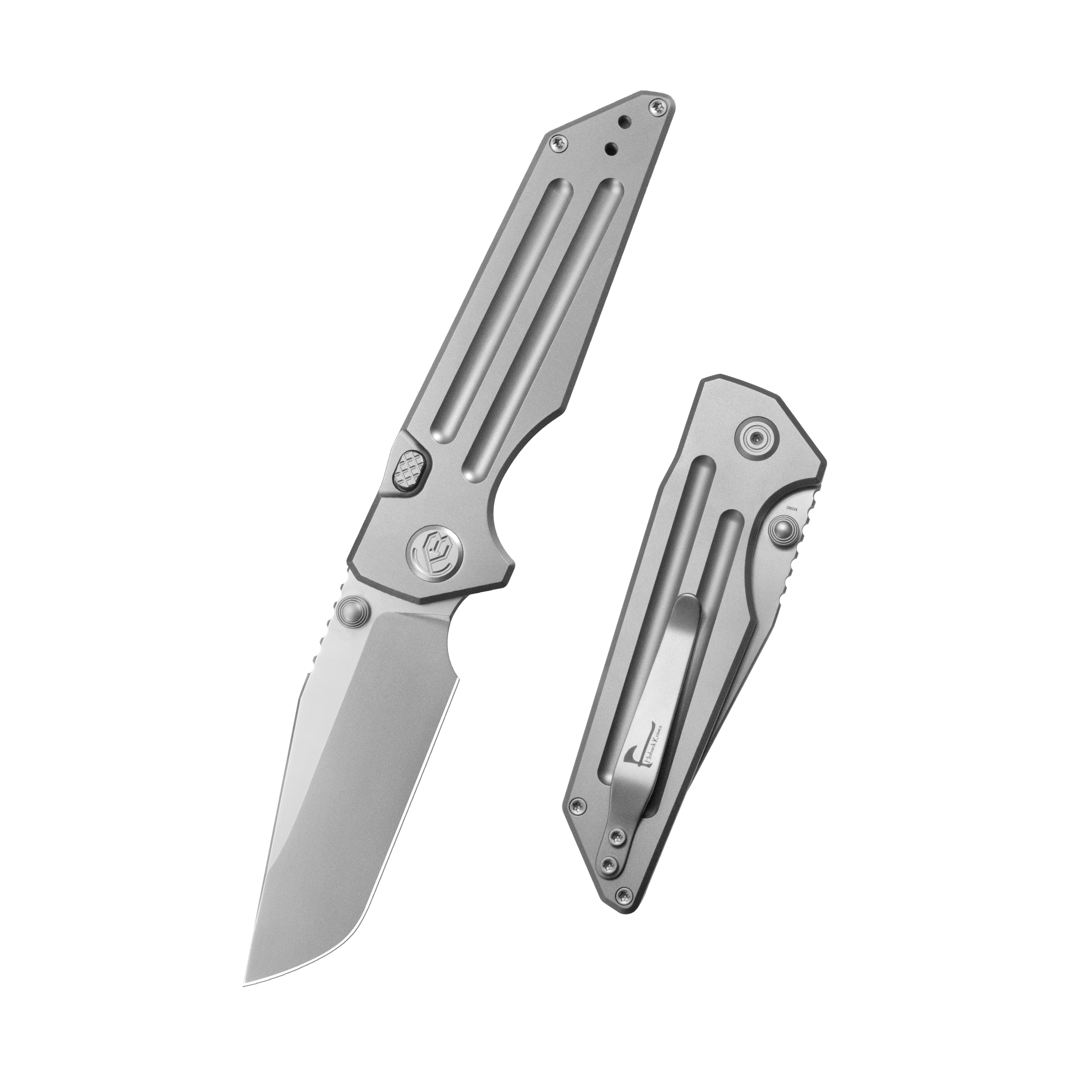 KB Relentless Folding Knife Sandblasting Titanium Handle 3.46'' Silver Bead Blasting M390 Blade KB462E